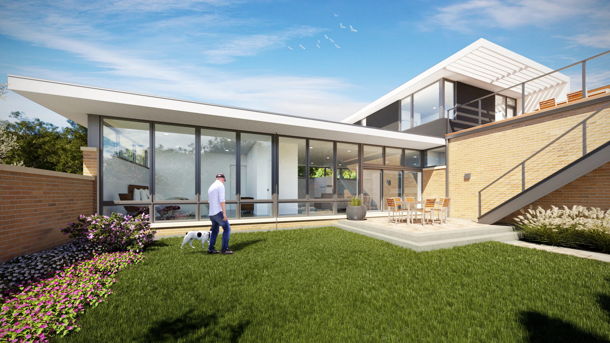 Access to outdoor dining and green space at Highland Park Modern