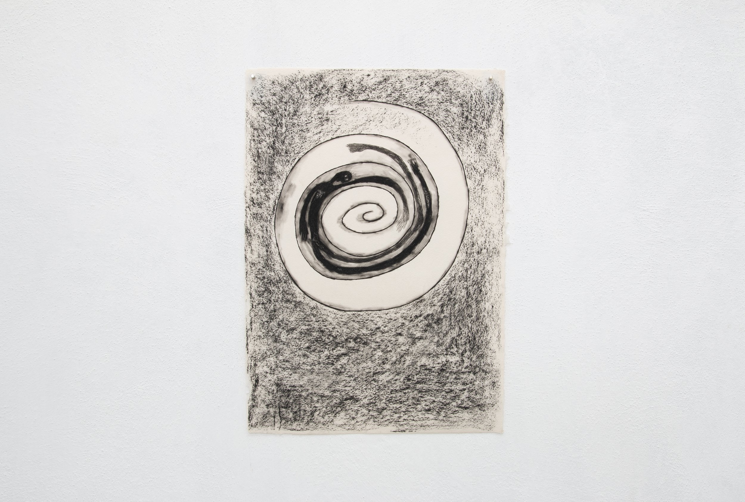   Despedida dimensional (Dimensional Farewell) , 2021, charcoal on paper, 60 x 43 cm / 23.6 x 16.9 