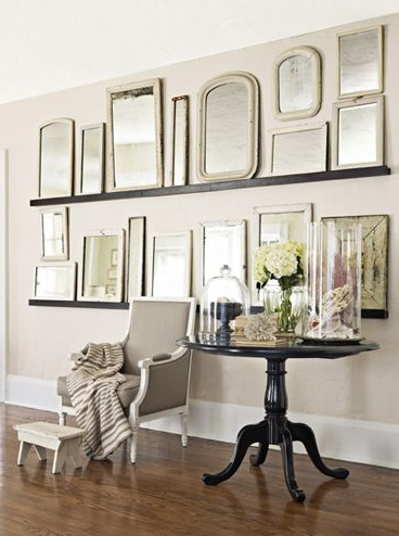 Narrow shelf and vintage mirrors!