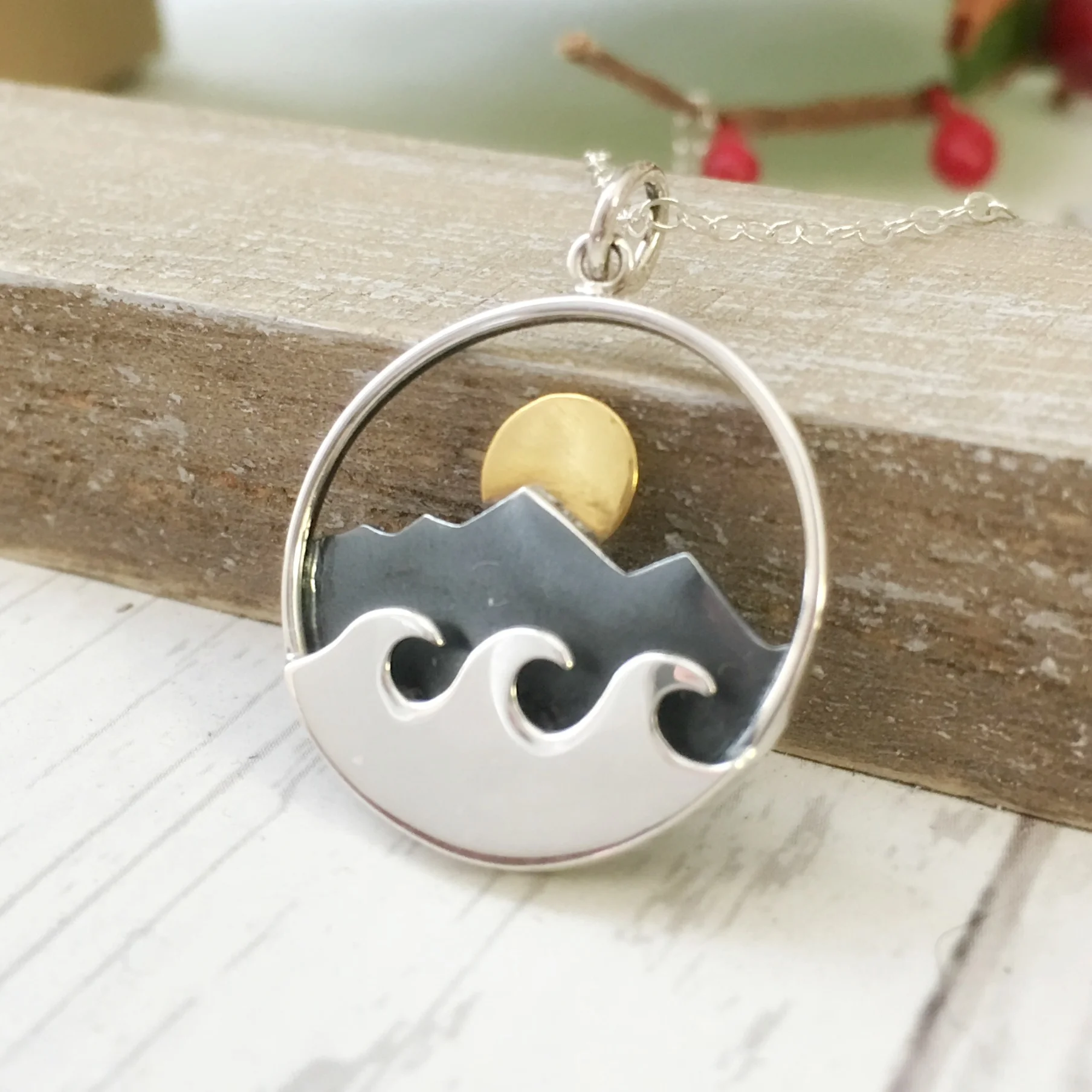 Sun Mountain and Waves Necklace 
