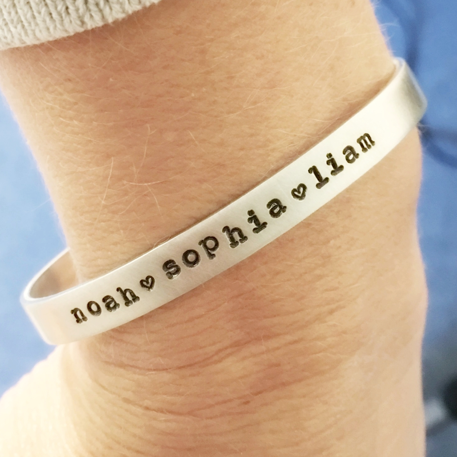 Mom Cuff Bracelet with Kids Names — JustJaynes Sterling Silver Jewelry