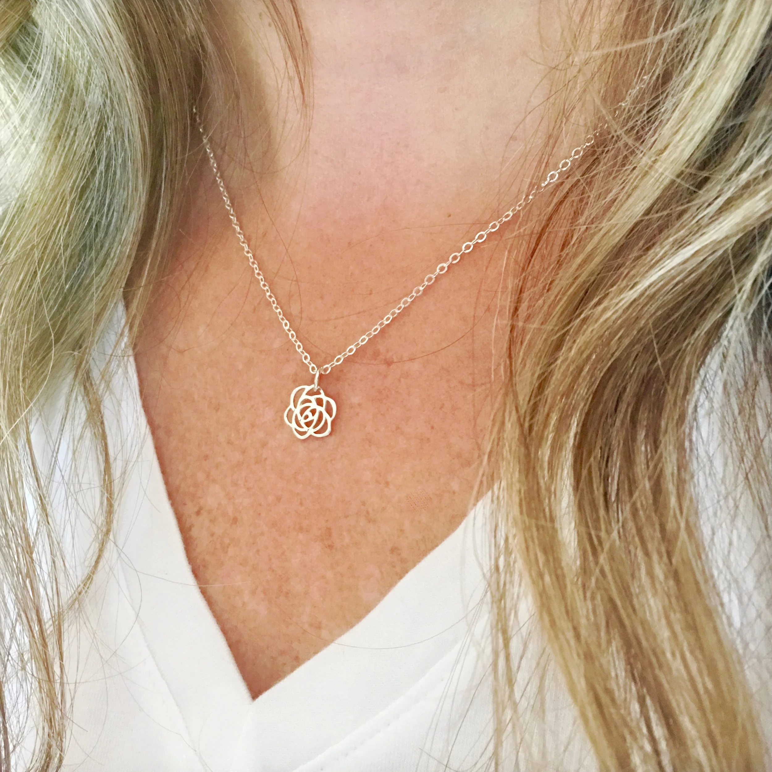 Sterling Silver Tiny Rose Necklace 