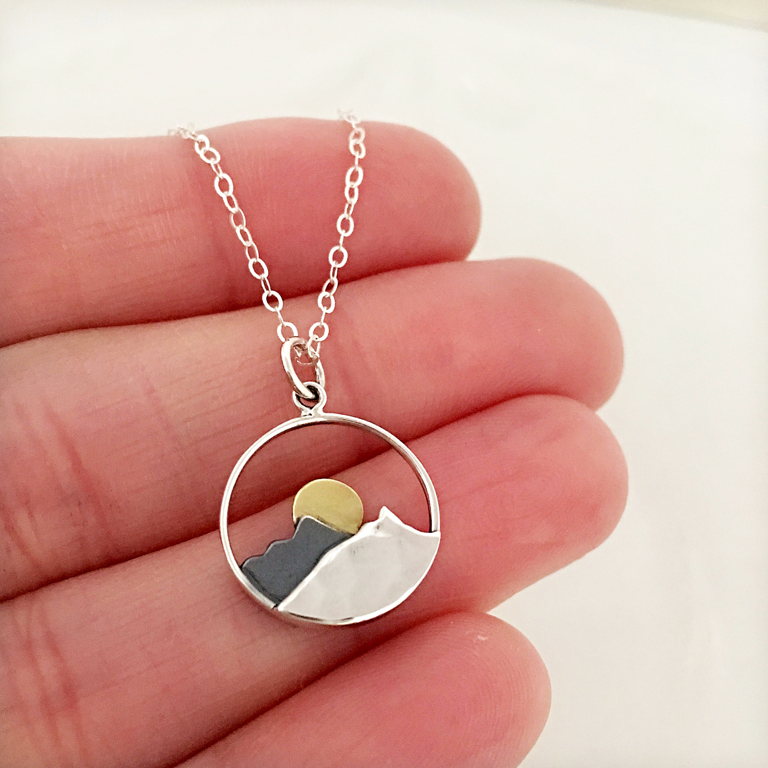 The Mountains are calling and I Must Go Mountain Sunrise necklace