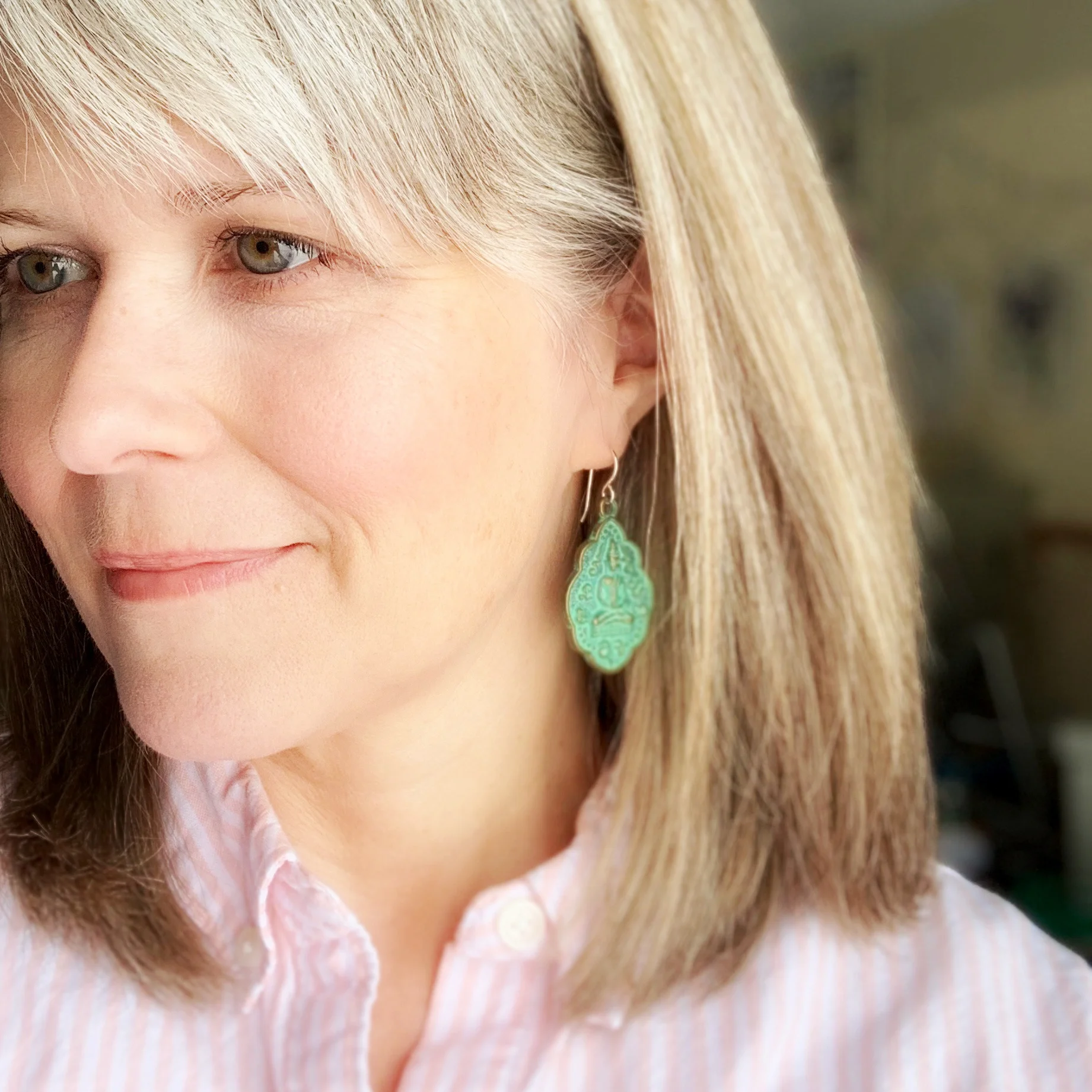 turquoise patina buddha earrings jewelry