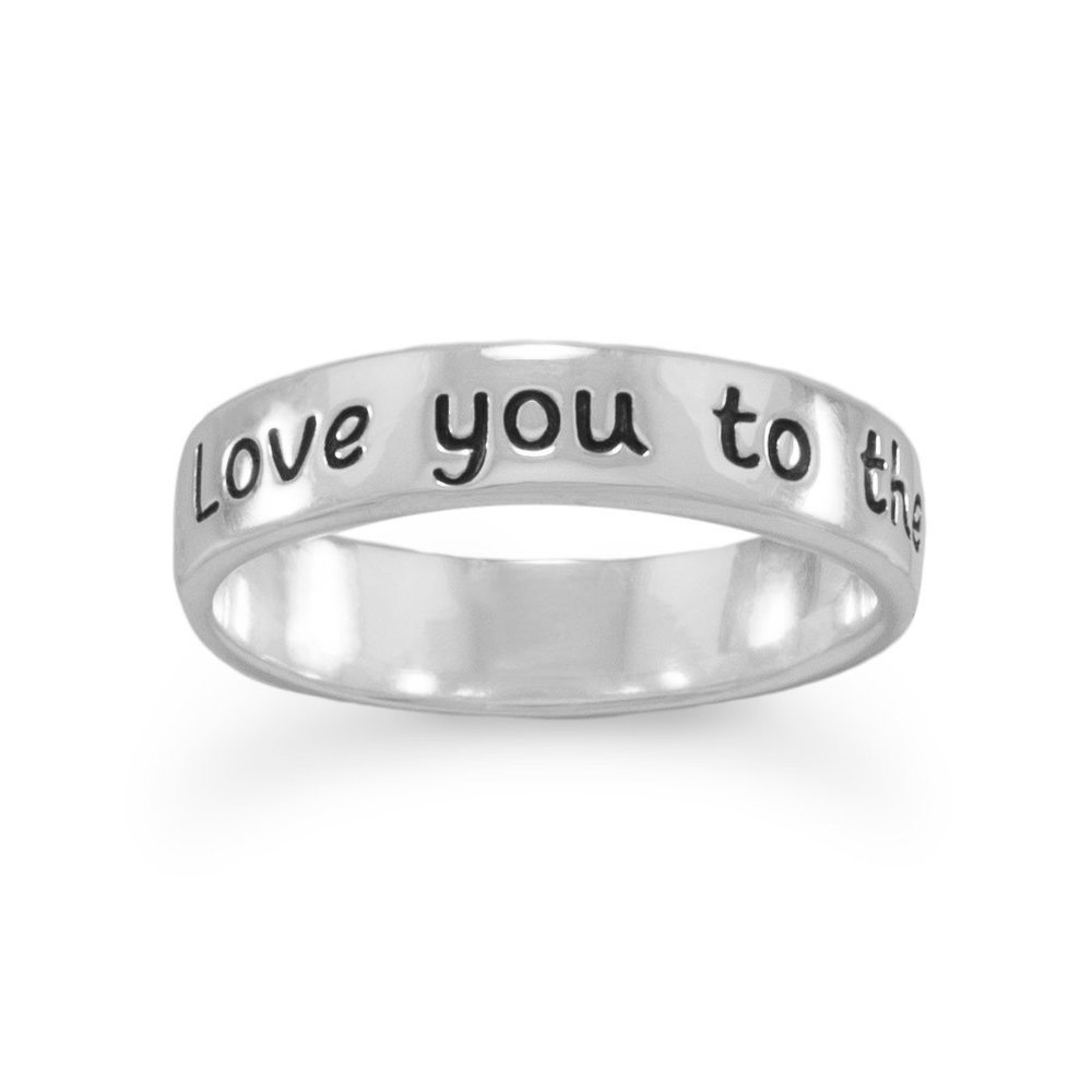 I Love You to the Moon and Back Cute Heart Ring Sterling Silver Band Sizes 4-12