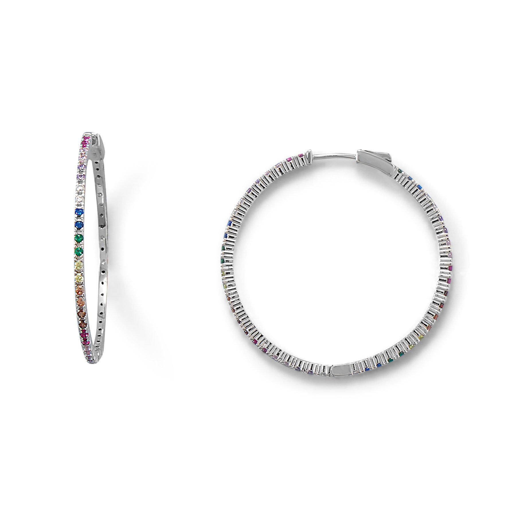 Rainbow Hoop and Charm Earrings, Clear Crystal main image 1