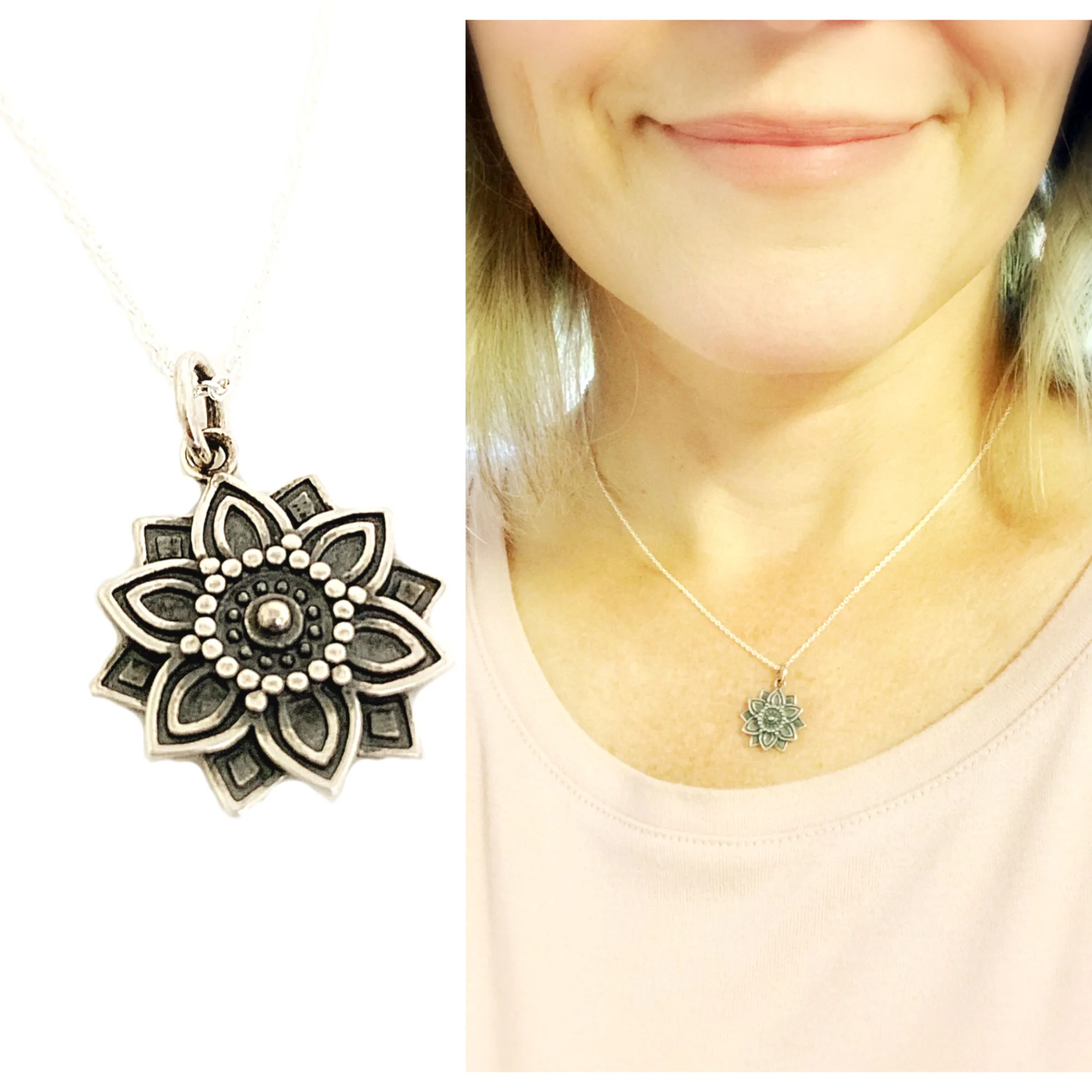 Small Mandala Lotus Flower Necklace 