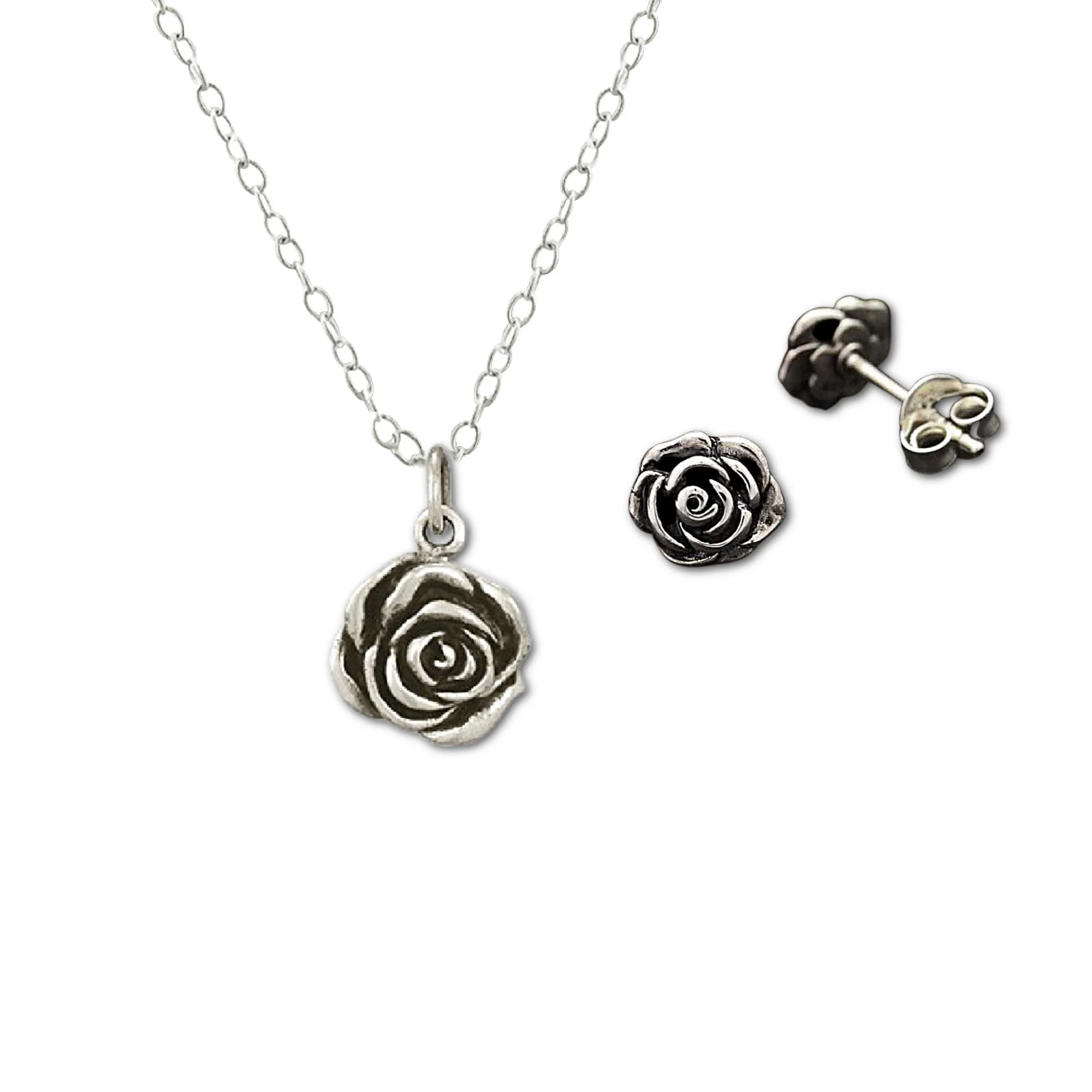 Rose Necklace and Post Earring Set 