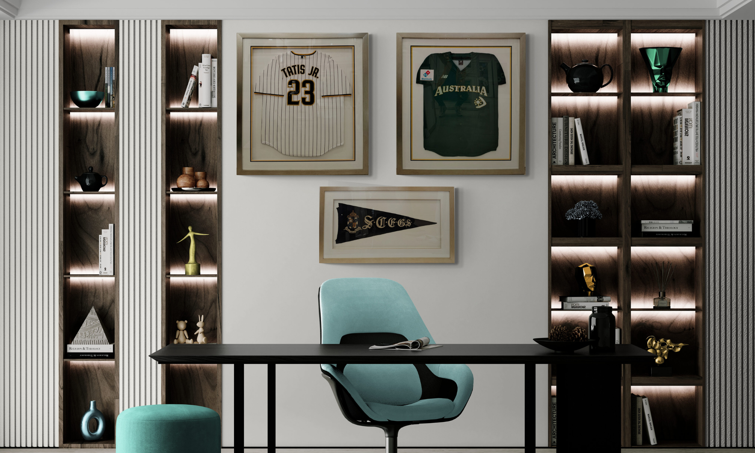 Professional sports jersey framing in Mosman, featuring a custom black shadow-box and UV-protective glass.