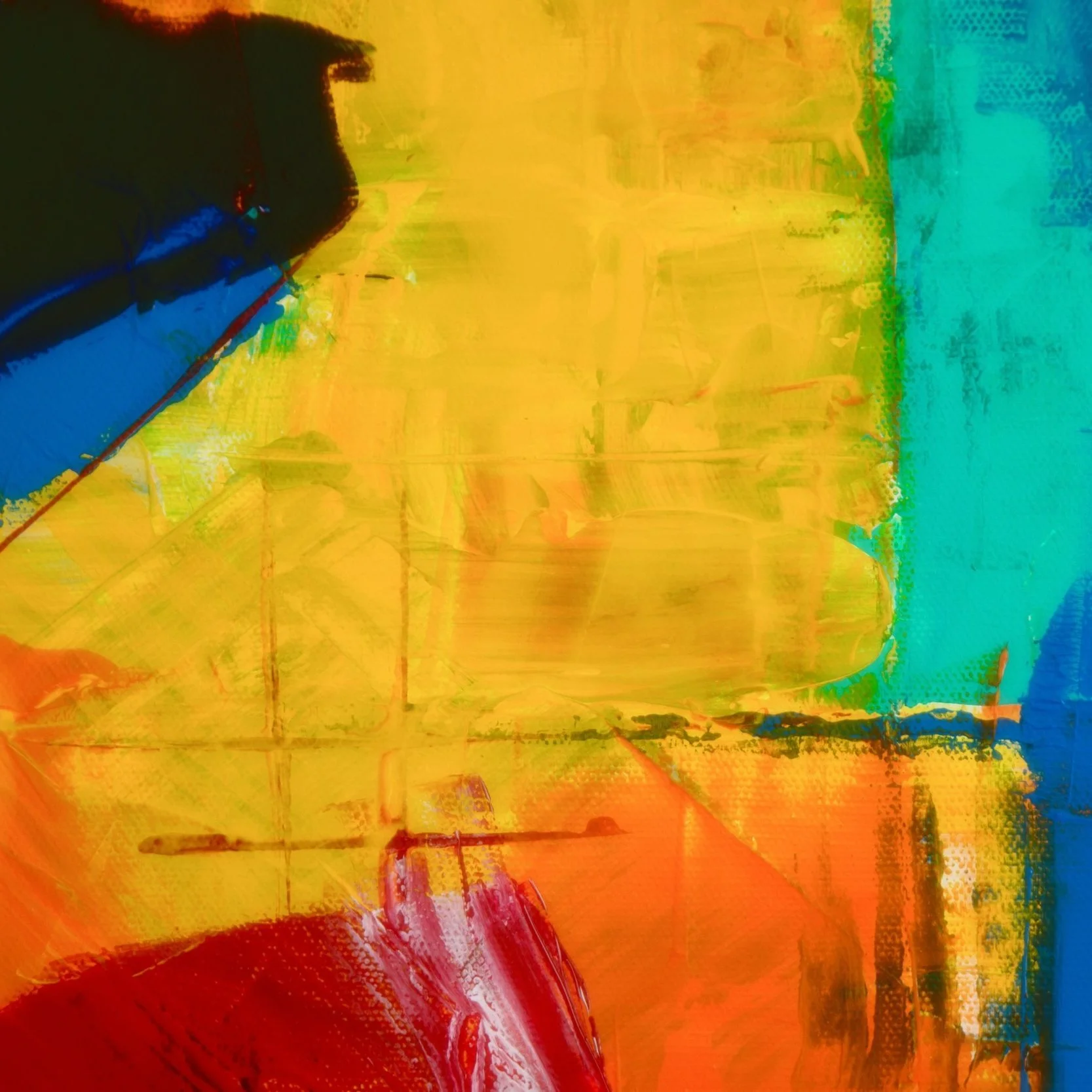 Colorful abstract oil painting with heavy texture and vibrant brushstrokes