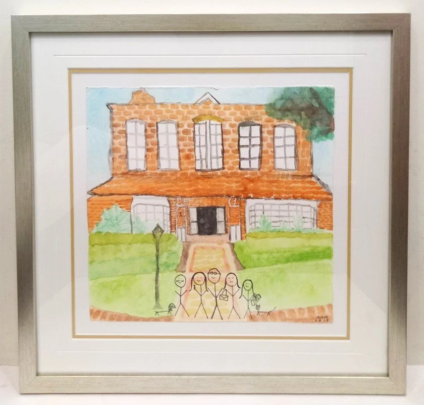 Custom framing for children's artwork and school drawings in Mosman, featuring a colorful mount and protective glass to preserve childhood memories.