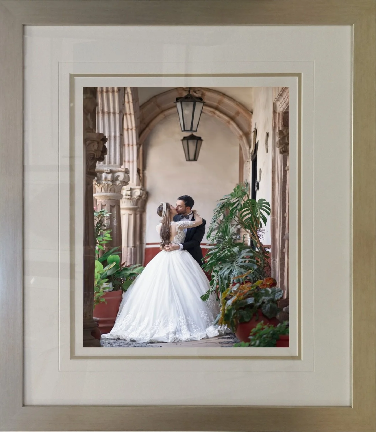 A high-end, designer custom-framed wedding photograph displayed in an elegant frame, showcasing expert craftsmanship at Art Reflection Mosman.