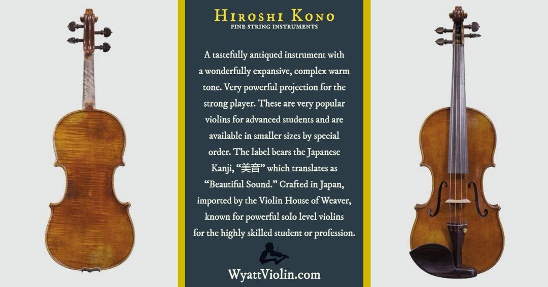 We here at Wyatt Violin are currently featuring one of our most popular models, the Hiroshi Kono.  As one of the few shops in the country to offer these fine instruments, we work directly with the sole representative of Kono violins in the United Sta