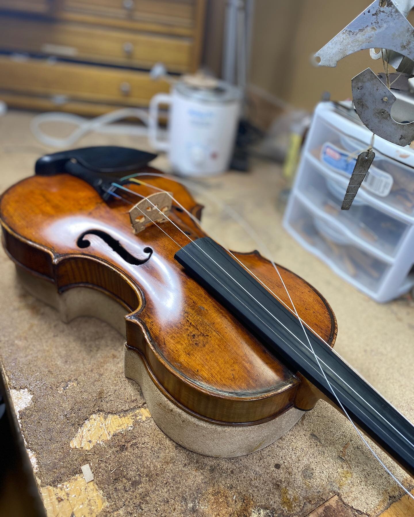 Merry Christmas Eve!  Pulled out this Heinrich Jacob&rsquo;s to give it a Xmas checkup.  Man it is a beautiful violin!  We are fortunate to have it to admire and it is almost available for sale.  The owner spent a long time with this violin and its j