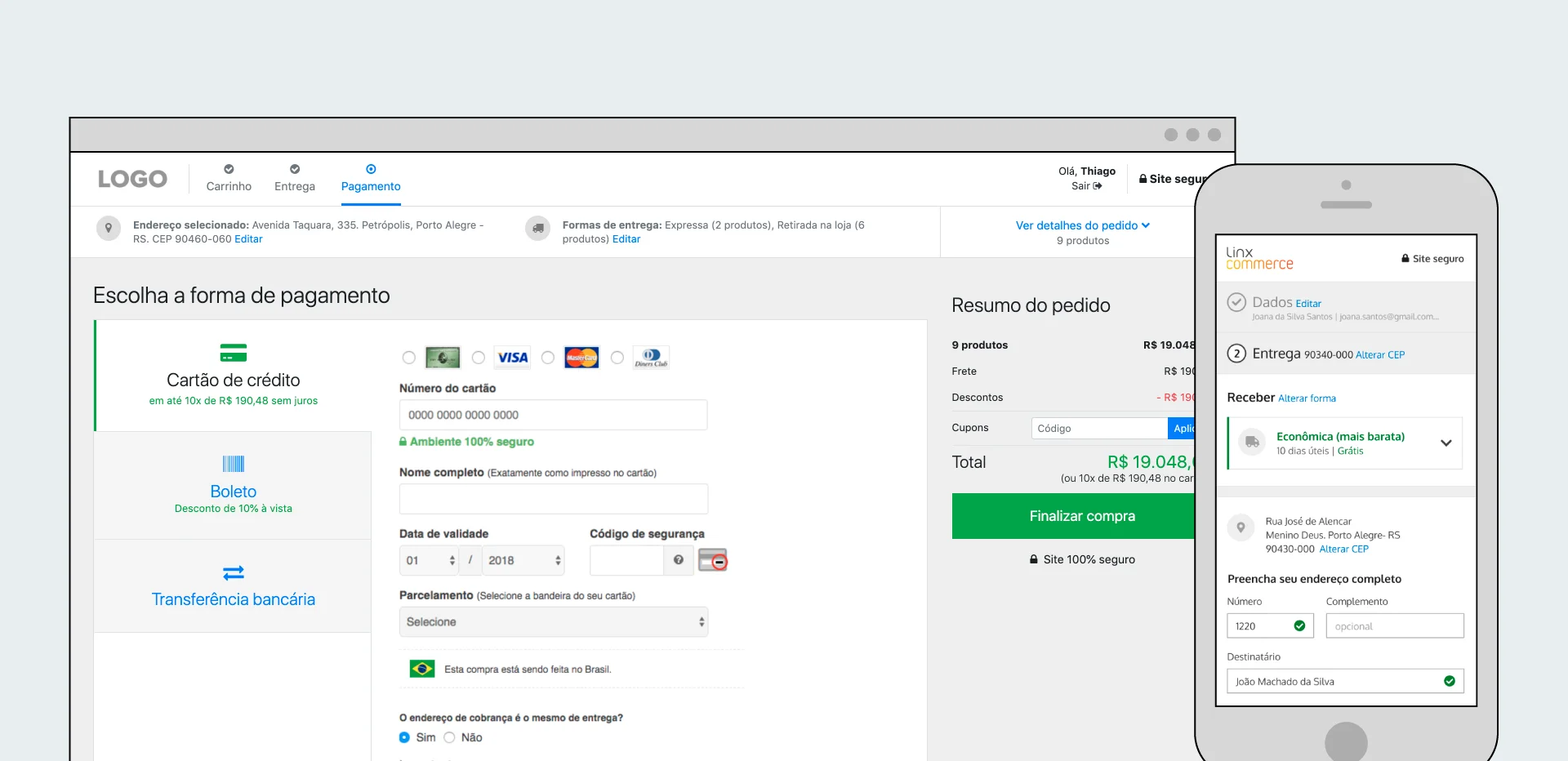 Final product: payment (desktop) and delivery (mobile) steps.