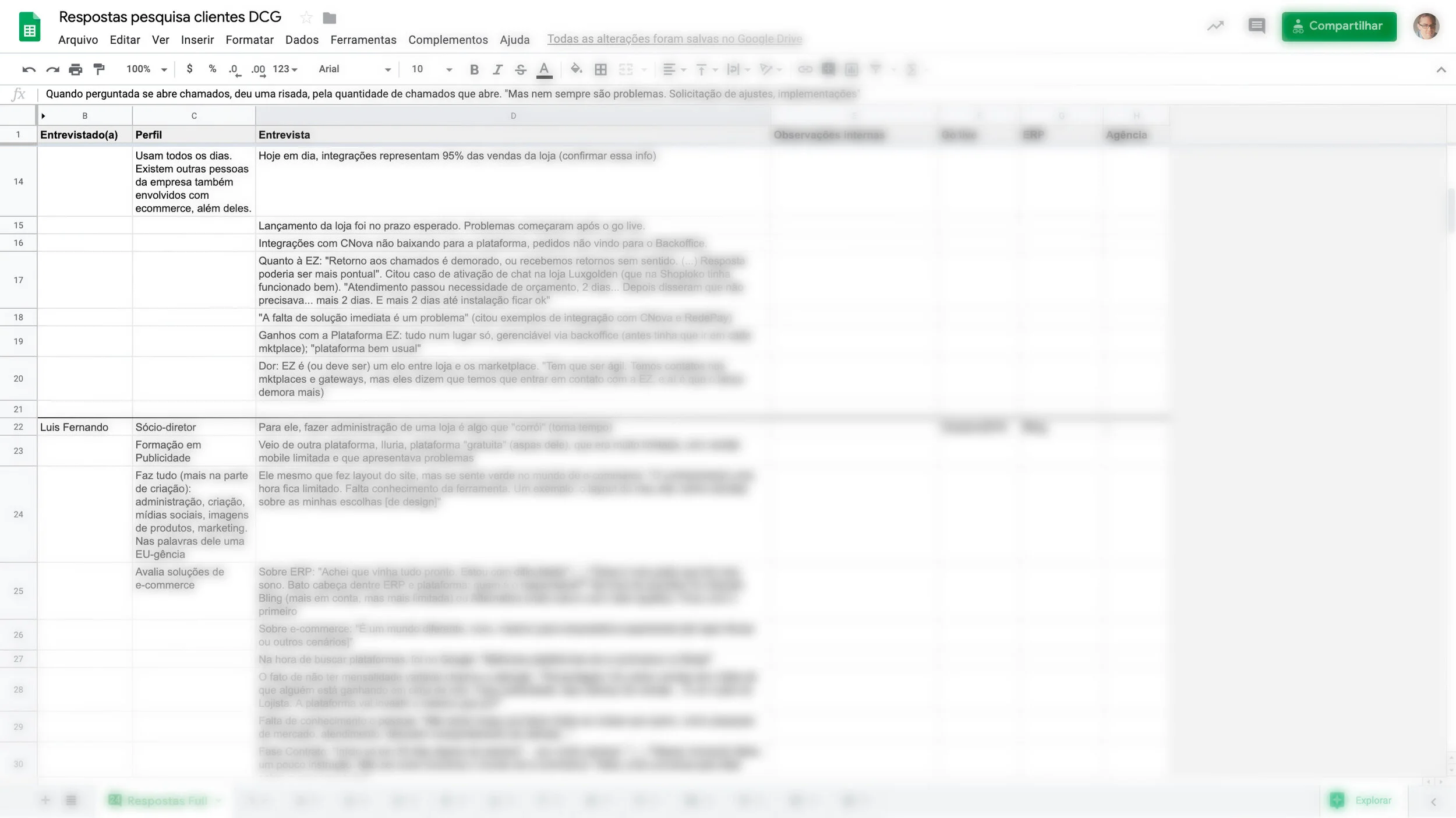 Interview's spreadsheet, which we printed for the workshop.
