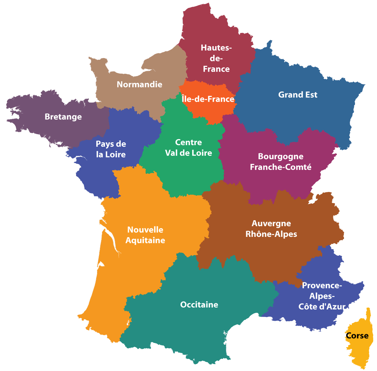 Region de france. Административное деление Франции карта. Регионы Франции на карте. 18 Регионов Франции на карте. Районы Франции на карте.