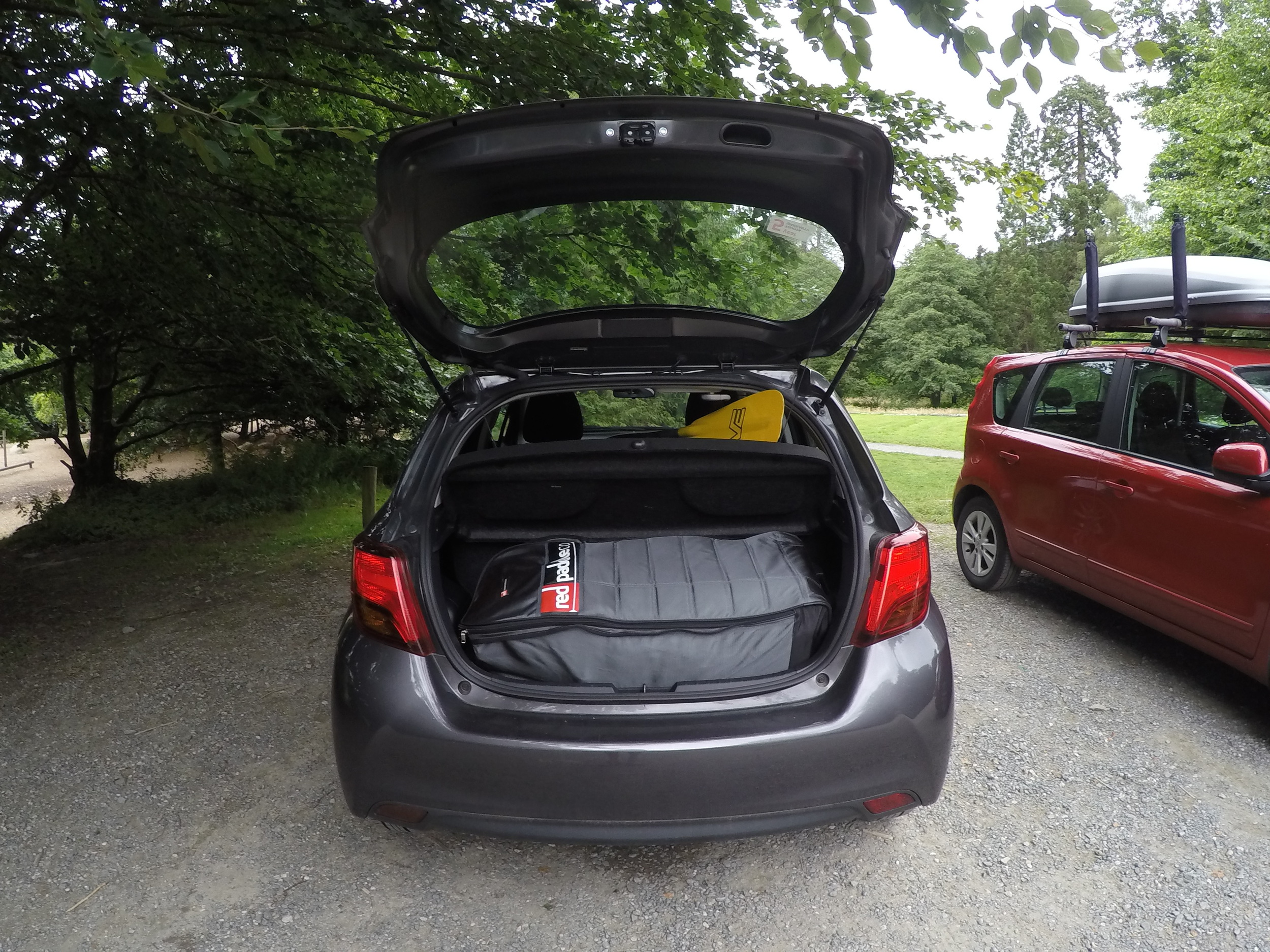 My Red Paddle Co Explorer 13'2" fits nicely in the boot of the Yaris