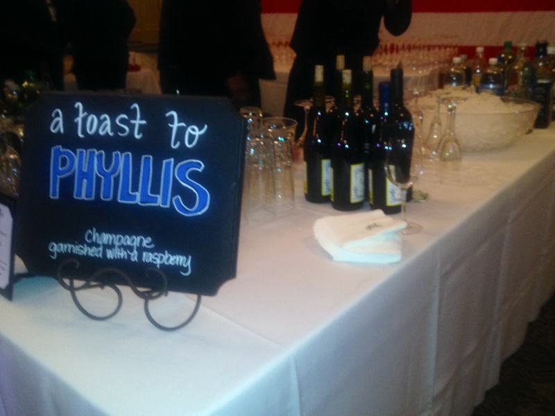 A toast to Phyllis, the signature drink of the night.