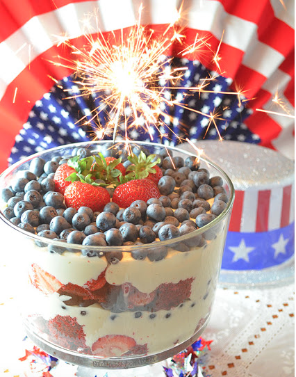 A red, white and blue trifle might be a fun and easy way to add a sweet treat to the table. Strawberries and blueberries with whipped cream or mousse incorporate colorful crowd pleasers into one delicious dish.
