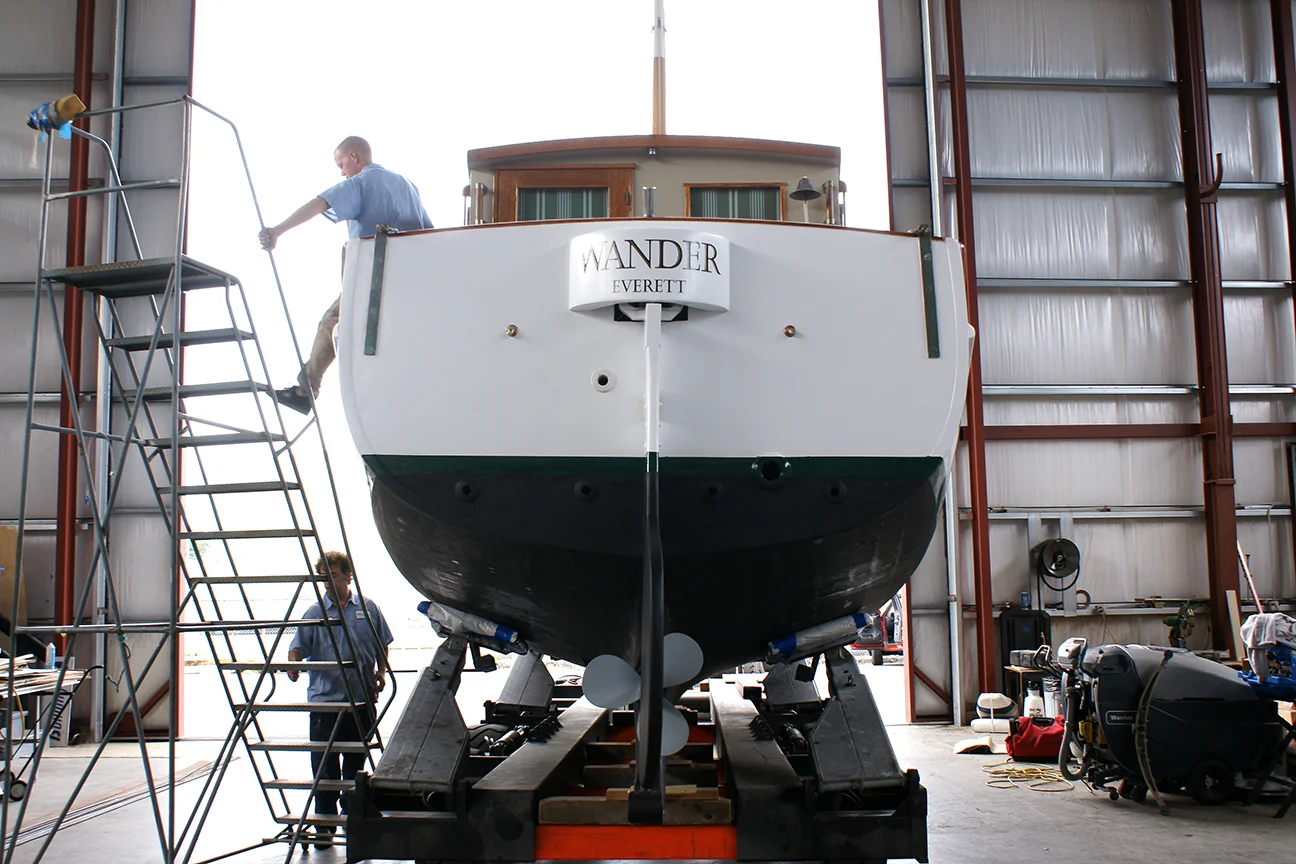 Her backside has never looked so good. I removed at least eight coats of paint from that transom! 