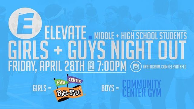 Girls and Guys Night Out this Friday with your youth leaders! The girls will be meeting at Putt Putt and the guys will meet at the Community Center Gym. If you didn't have a chance to sign up on Sunday, message us on here to let us know you're coming