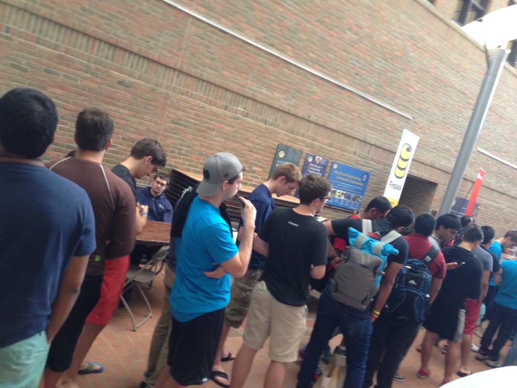 This was the line for students to get Stack Overflow t-shirts at MHacks, the first hackathon I pushed for us to sponsor. It was 200 people long!