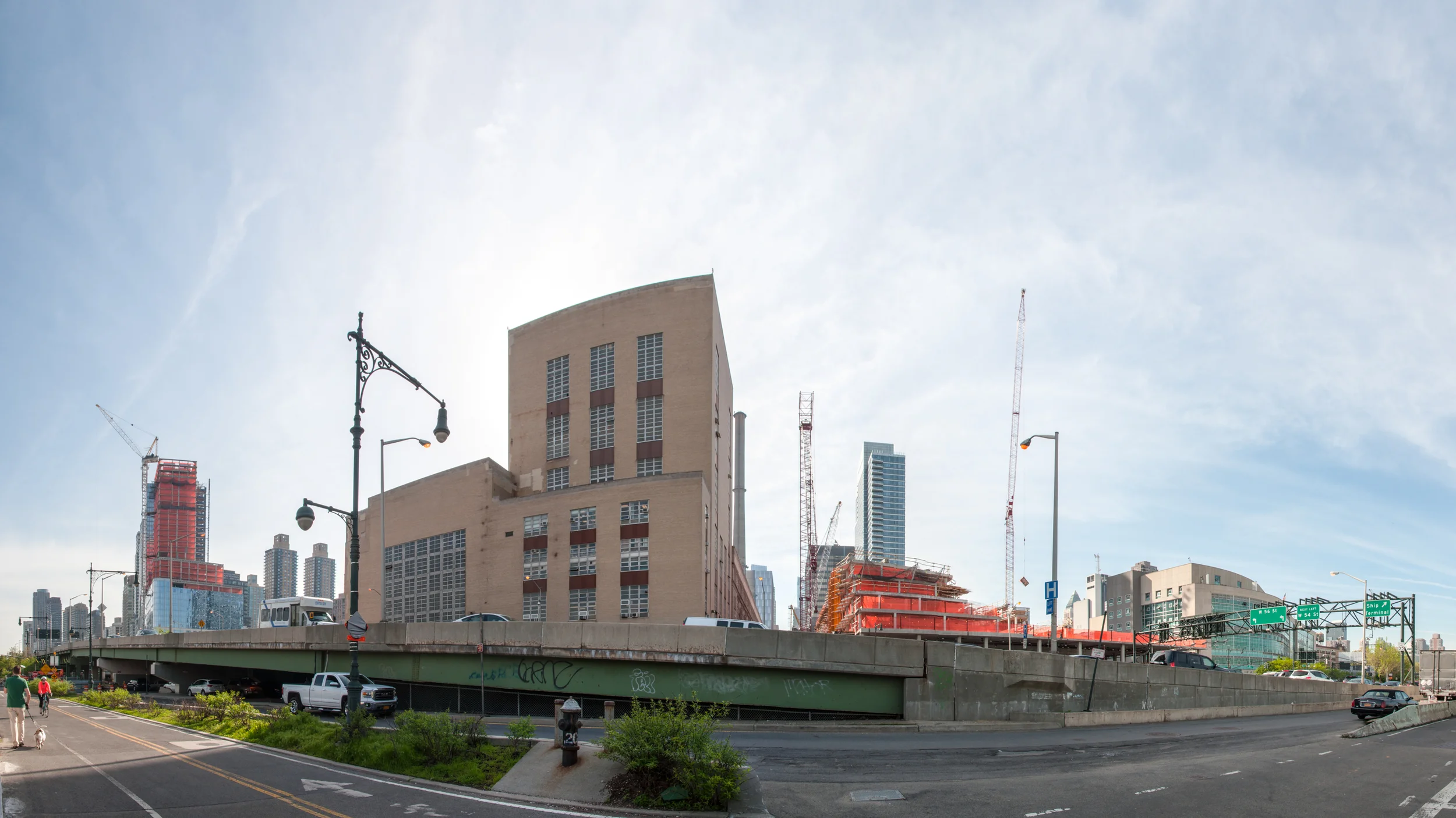 Looking east along the West Side Greenway with One Riverside Park rising on the left.