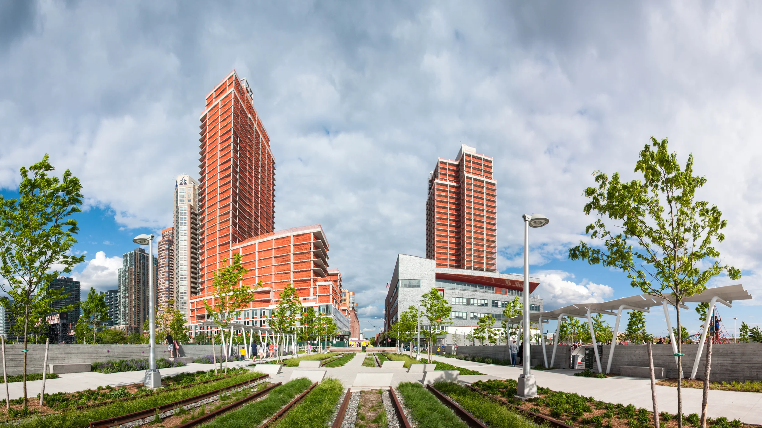 View of Buildings A and B from Hunters Point South Park.
