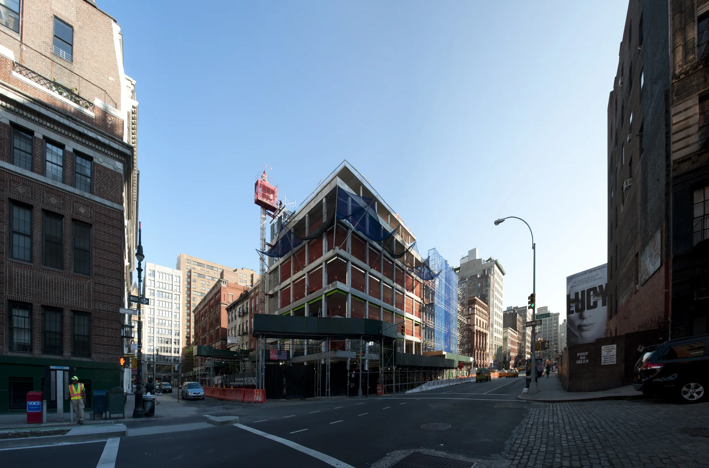 Looking north at the corner of Lafayette Street and Bond Street.