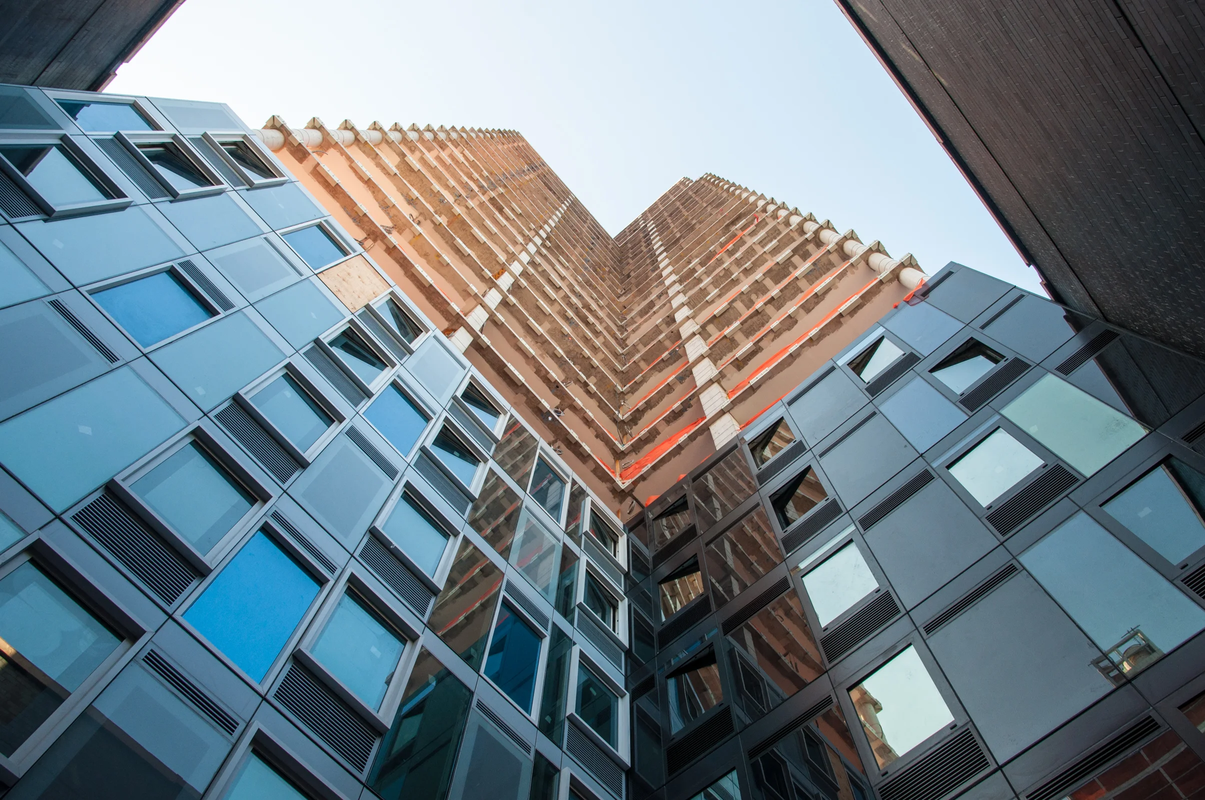Looking up from the interior courtyard of Building B.