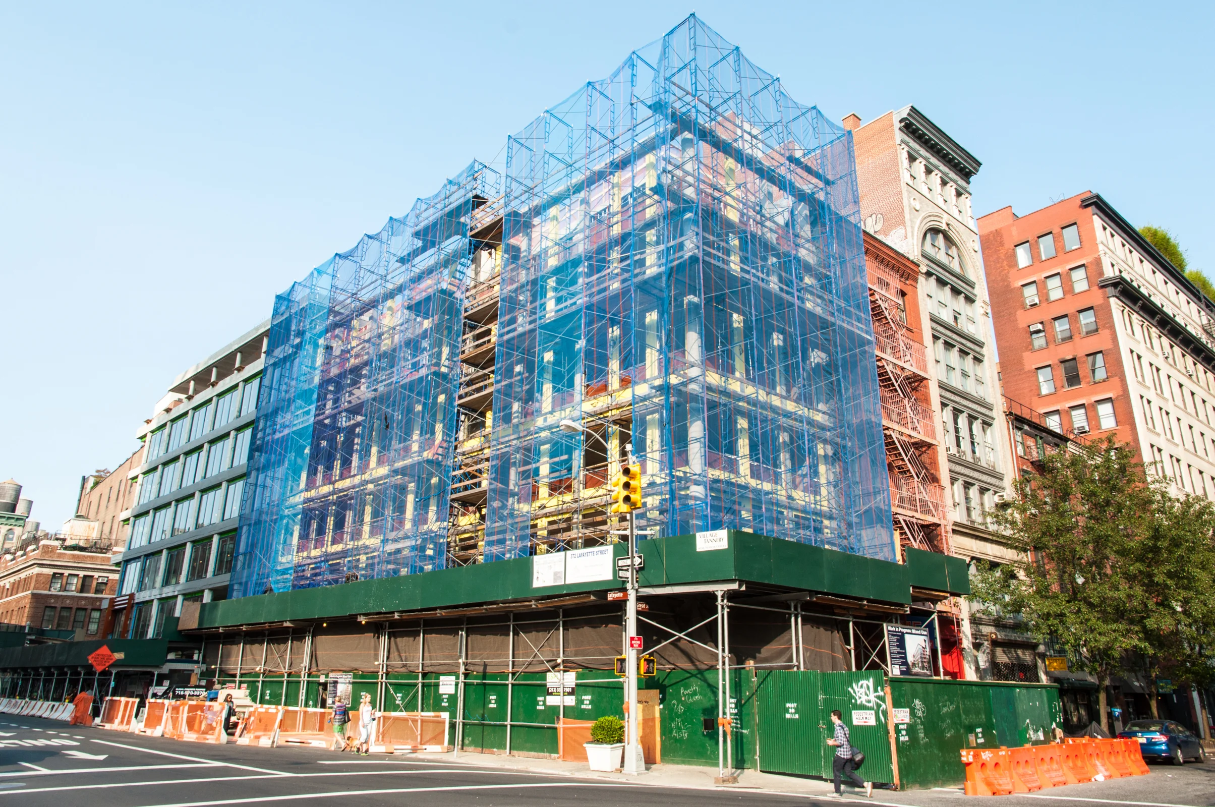 The northeast corner of 372 Lafayette (Morris Adjmi Architects) with 10 Bond to the left.