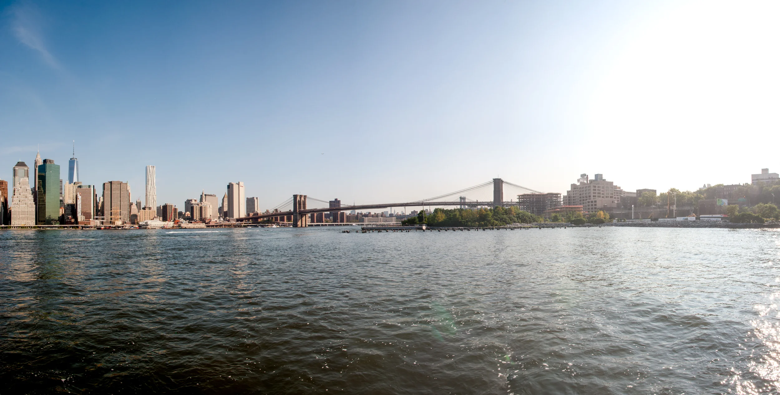 The Lower Manhattan and Brooklyn skyline with the Pierhouse visible on the right.