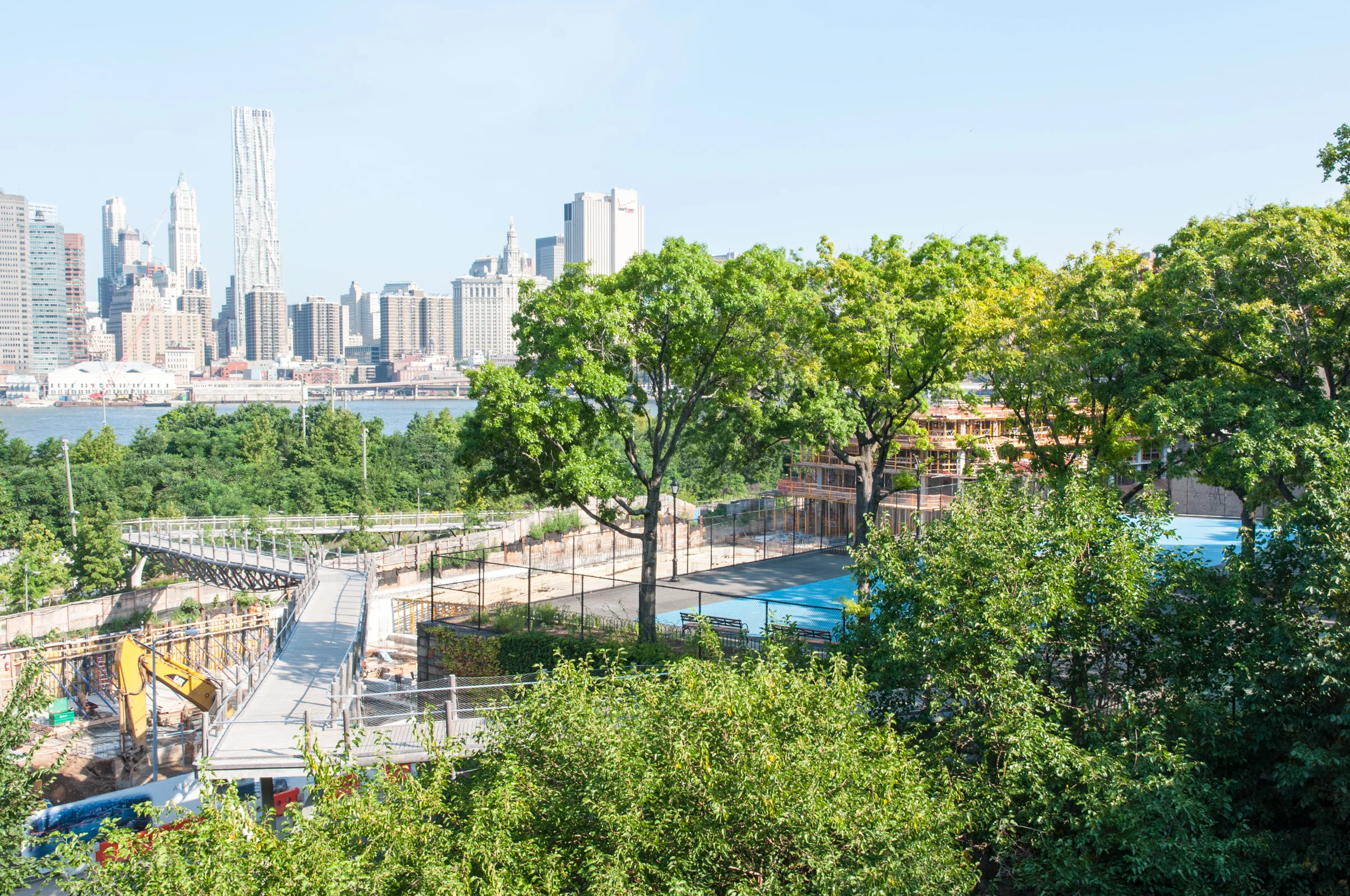 Looking west from Columbia Heights to the Squibb Park Bridge and Lower Manhattan beyond.