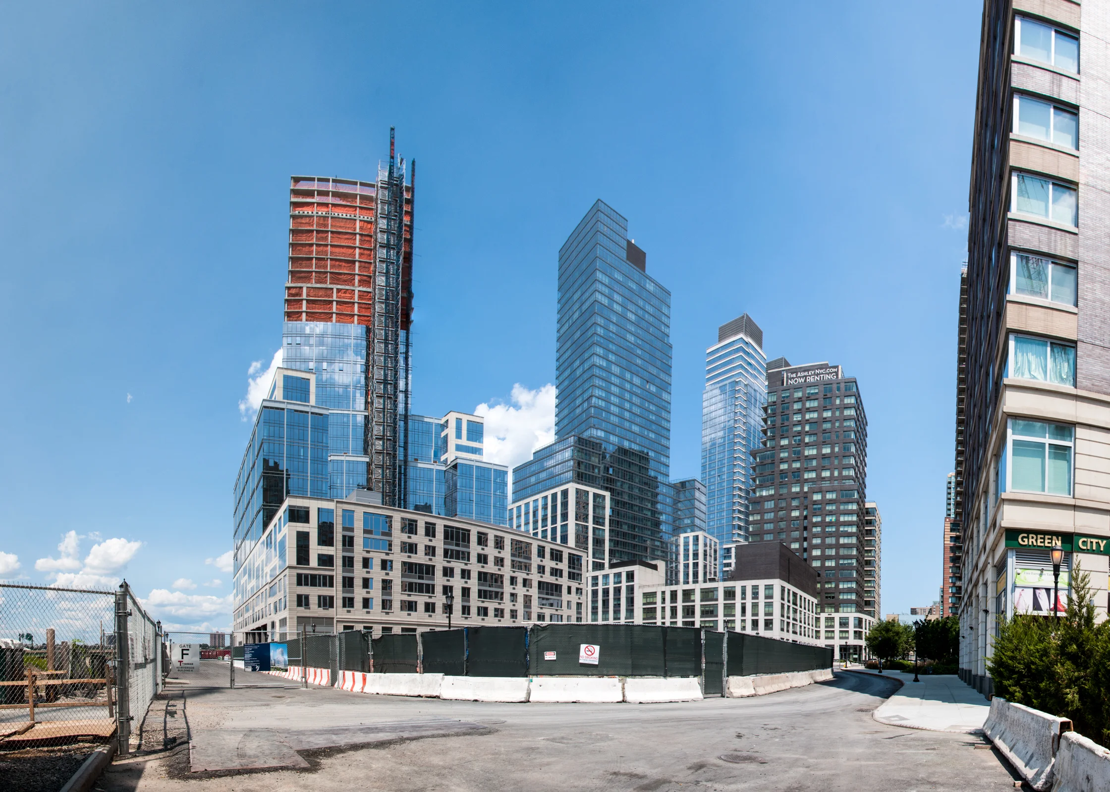 Looking west along West 61st Street to One Riverside Park (left) and the other towers of Riverside South (right).