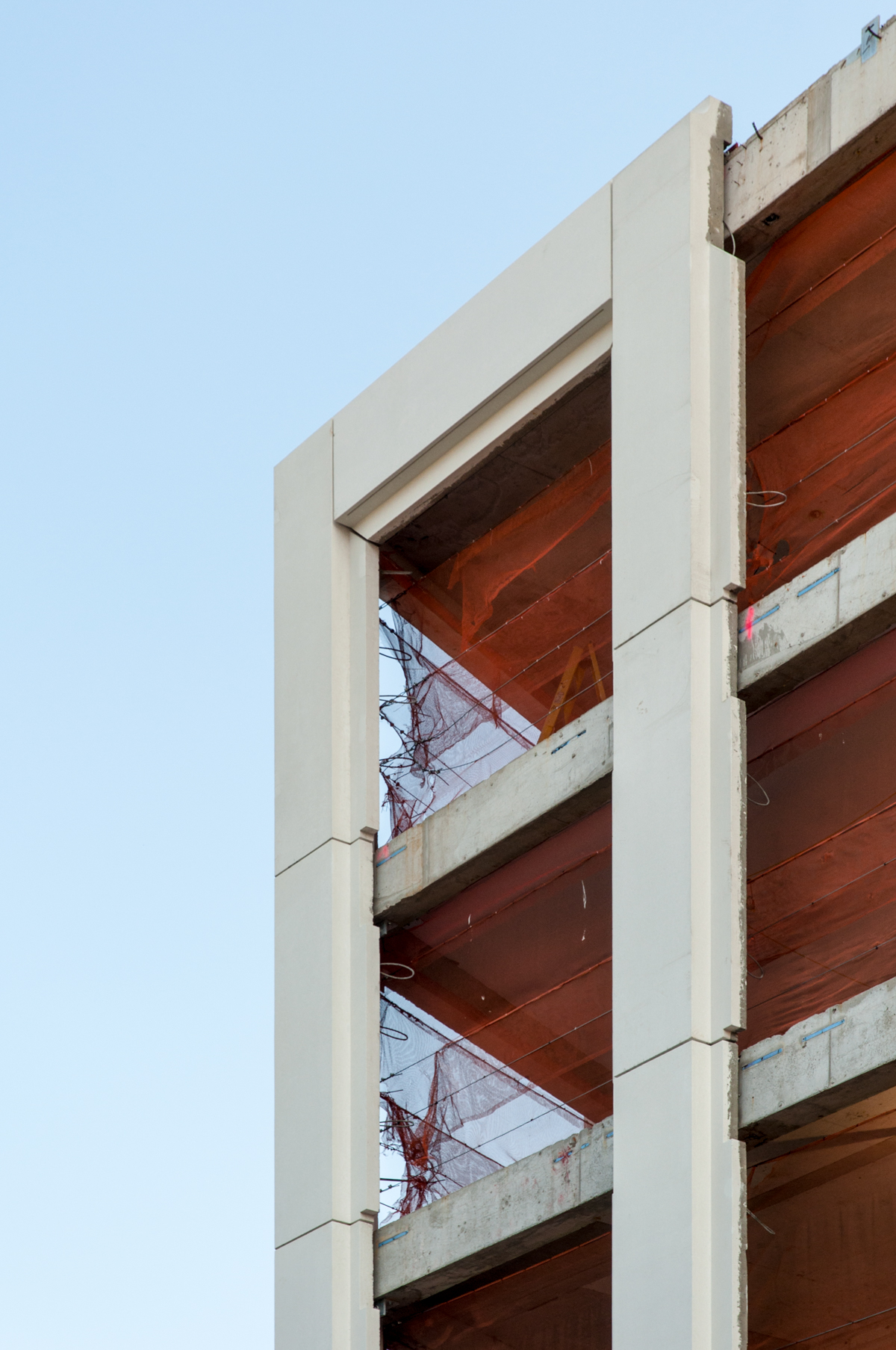 Pre-cast panels on the southwest corner of the podium.