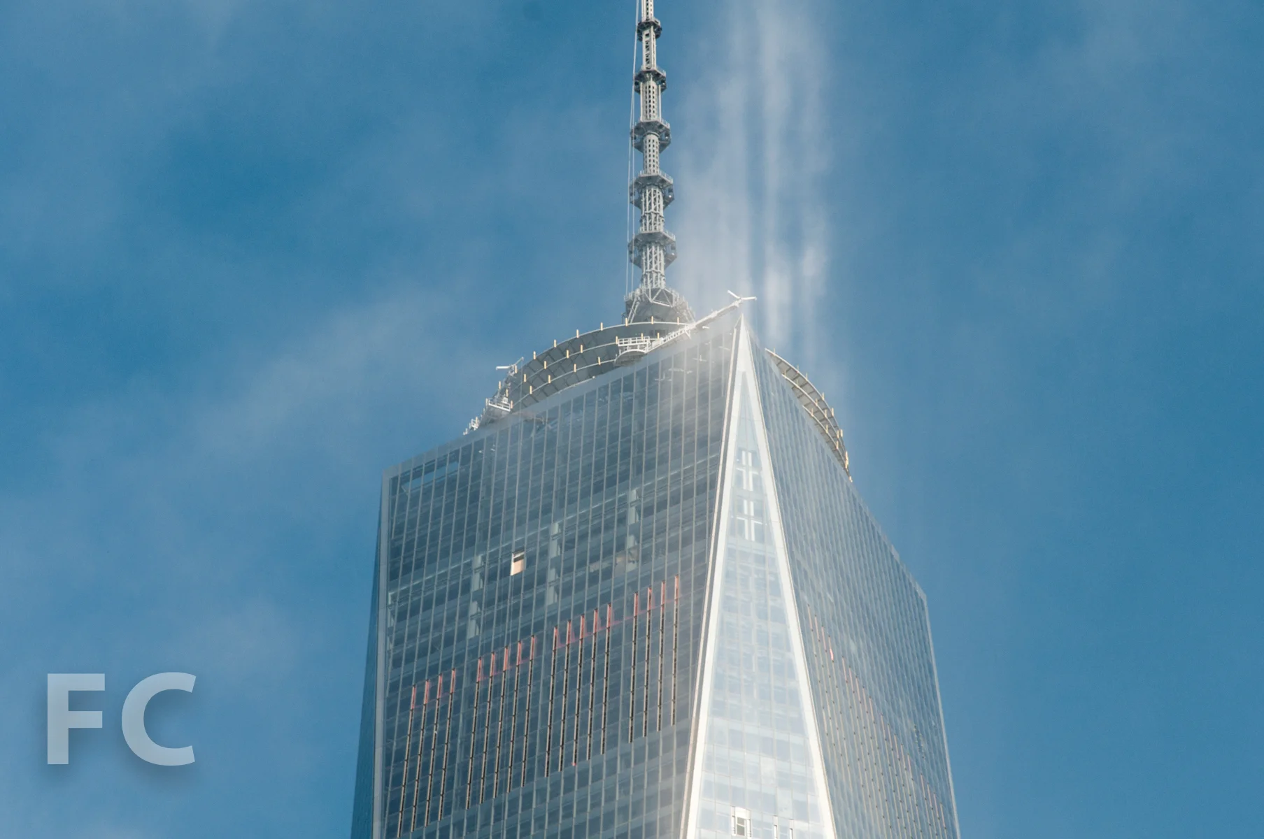 The top floors and spire of 1 WTC.