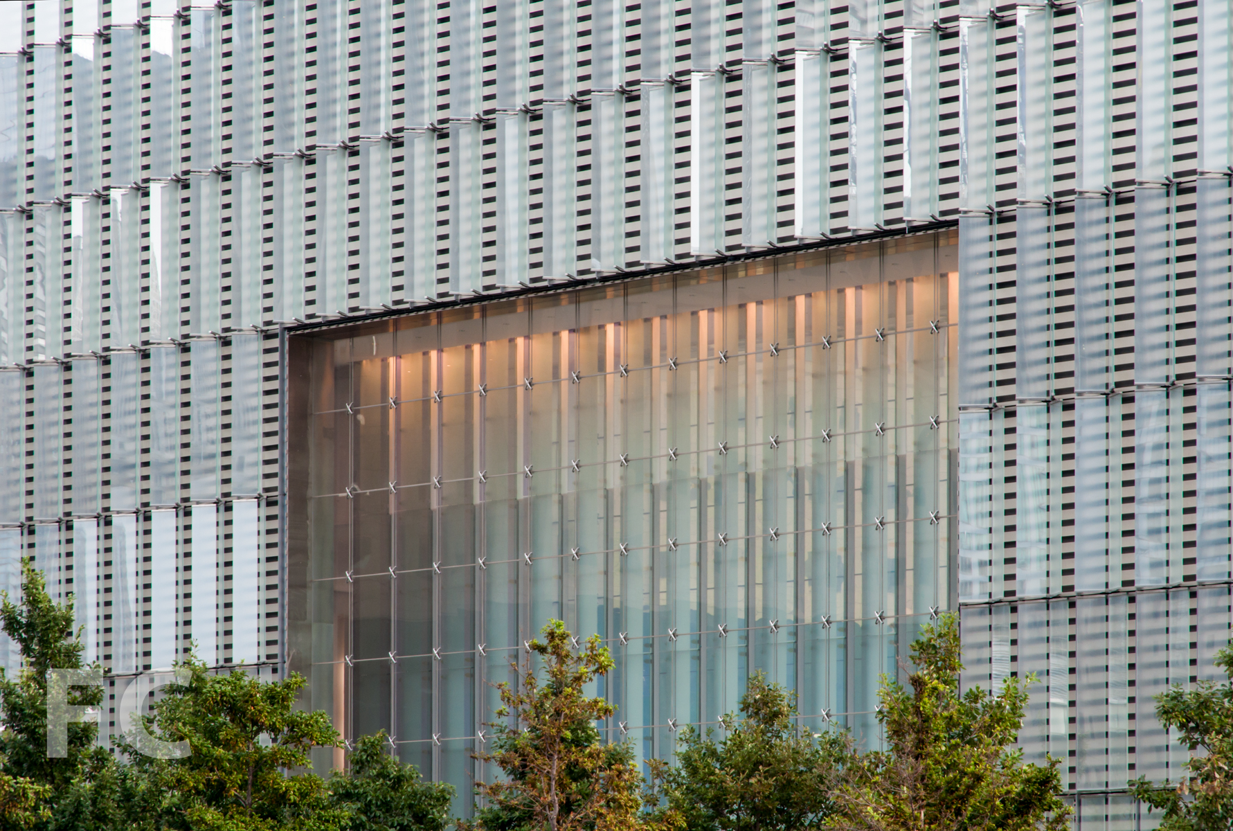 The main entry of 1 WTC on Fulton Street.