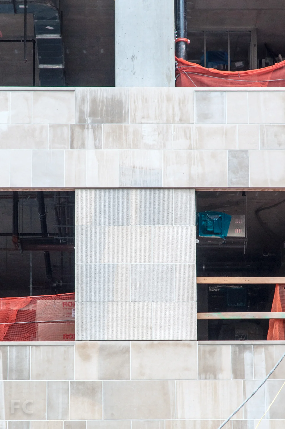 Detail of the limestone cladding.
