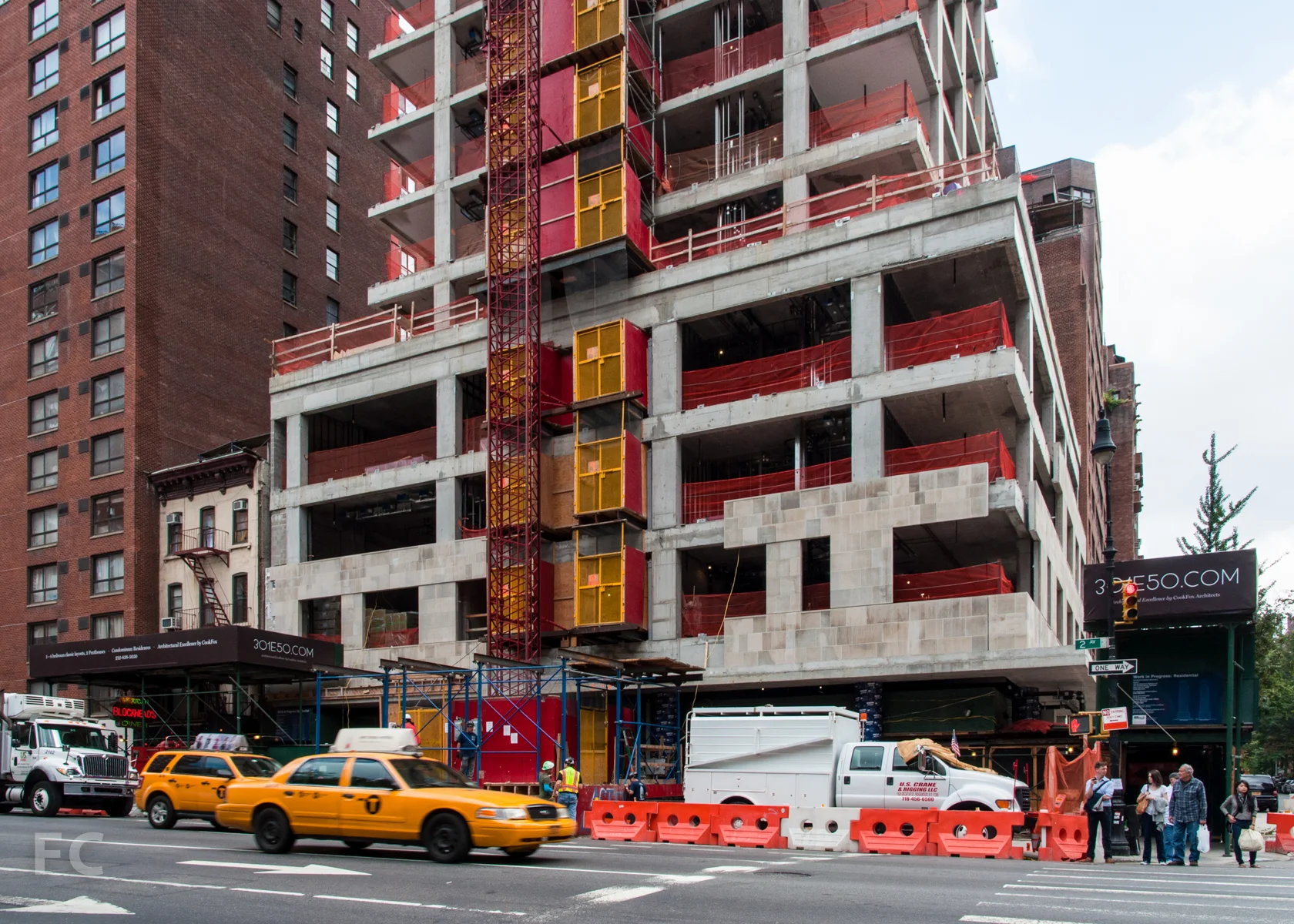 The west façade of the podium from 2nd Avenue.