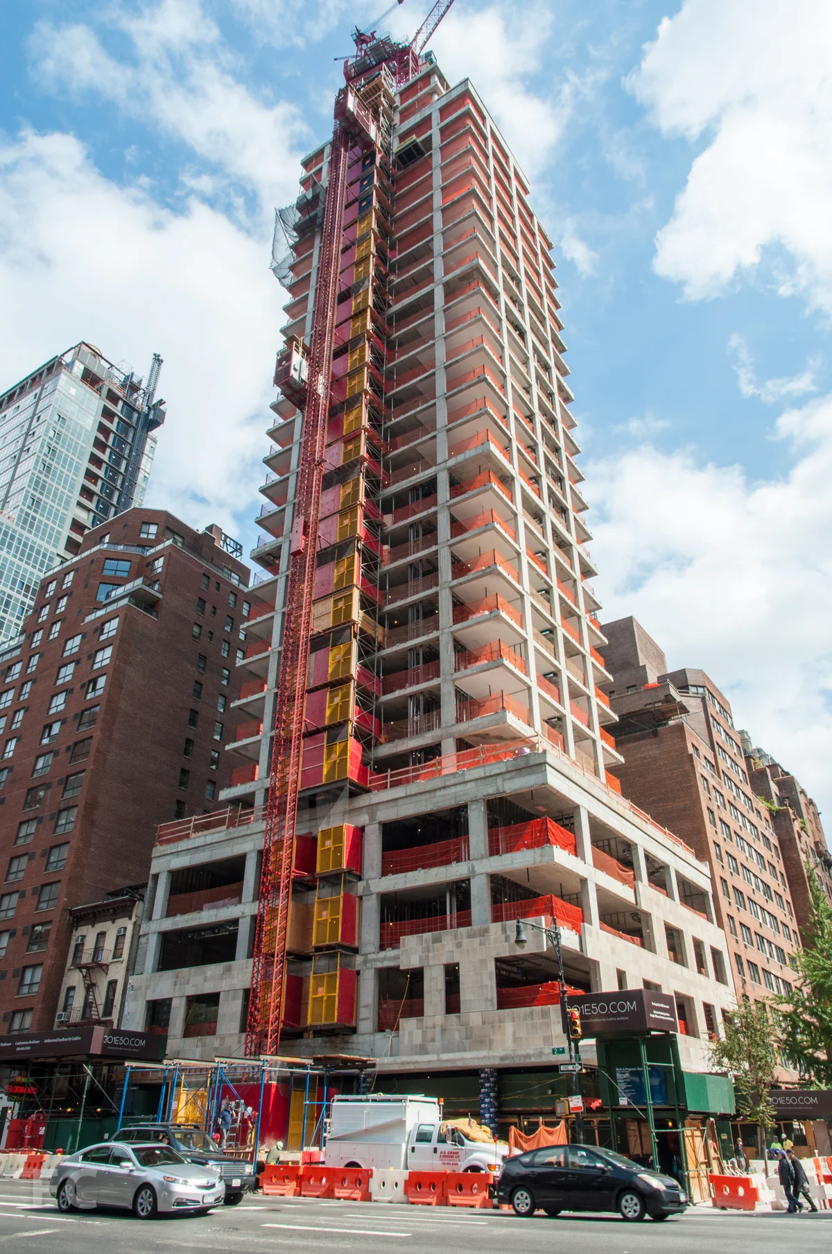 The southwest corner of the building from 2nd Avenue.