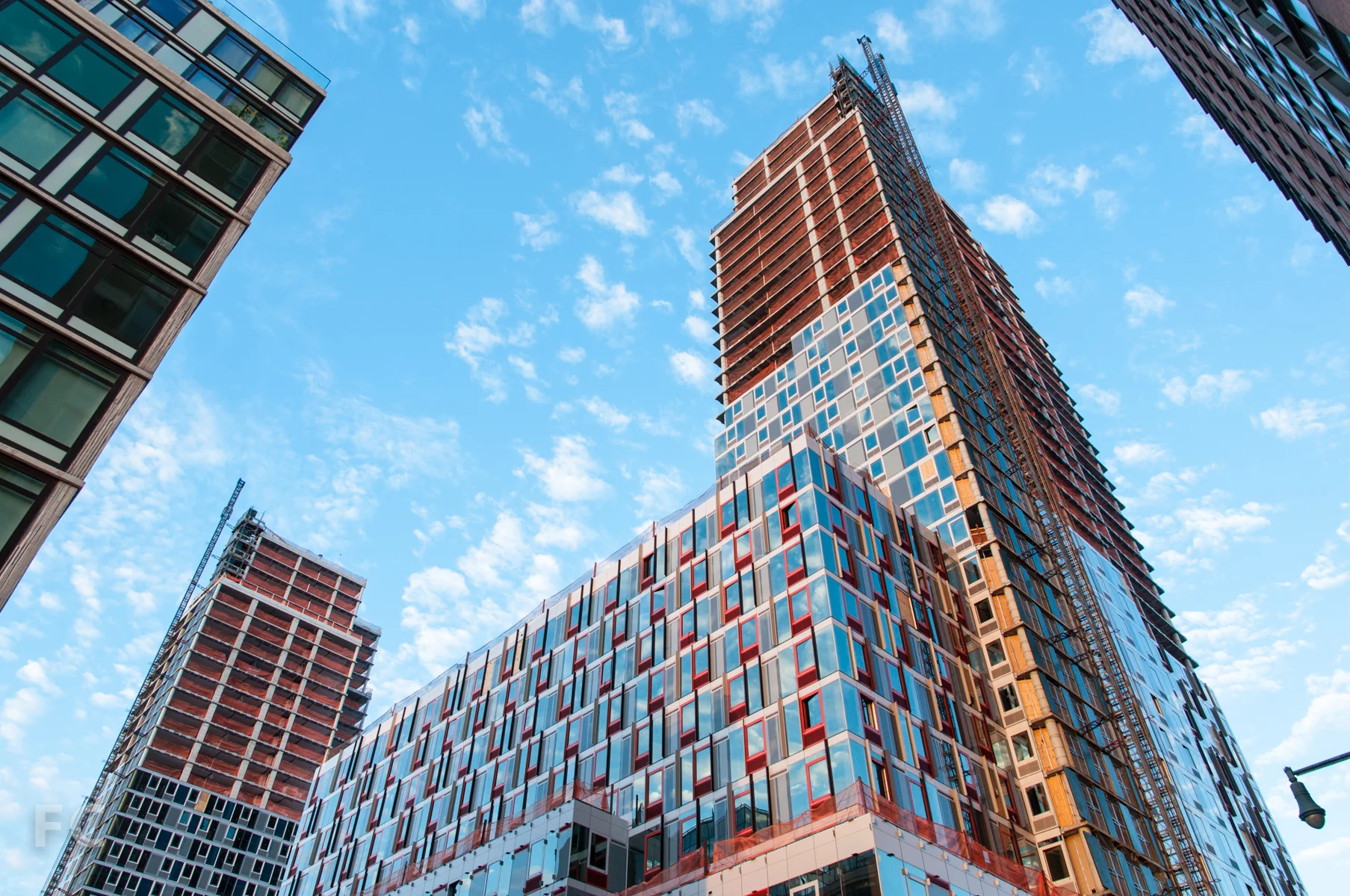 The northeast corner of Building A (right) and Building B (left) from 50th Avenue.