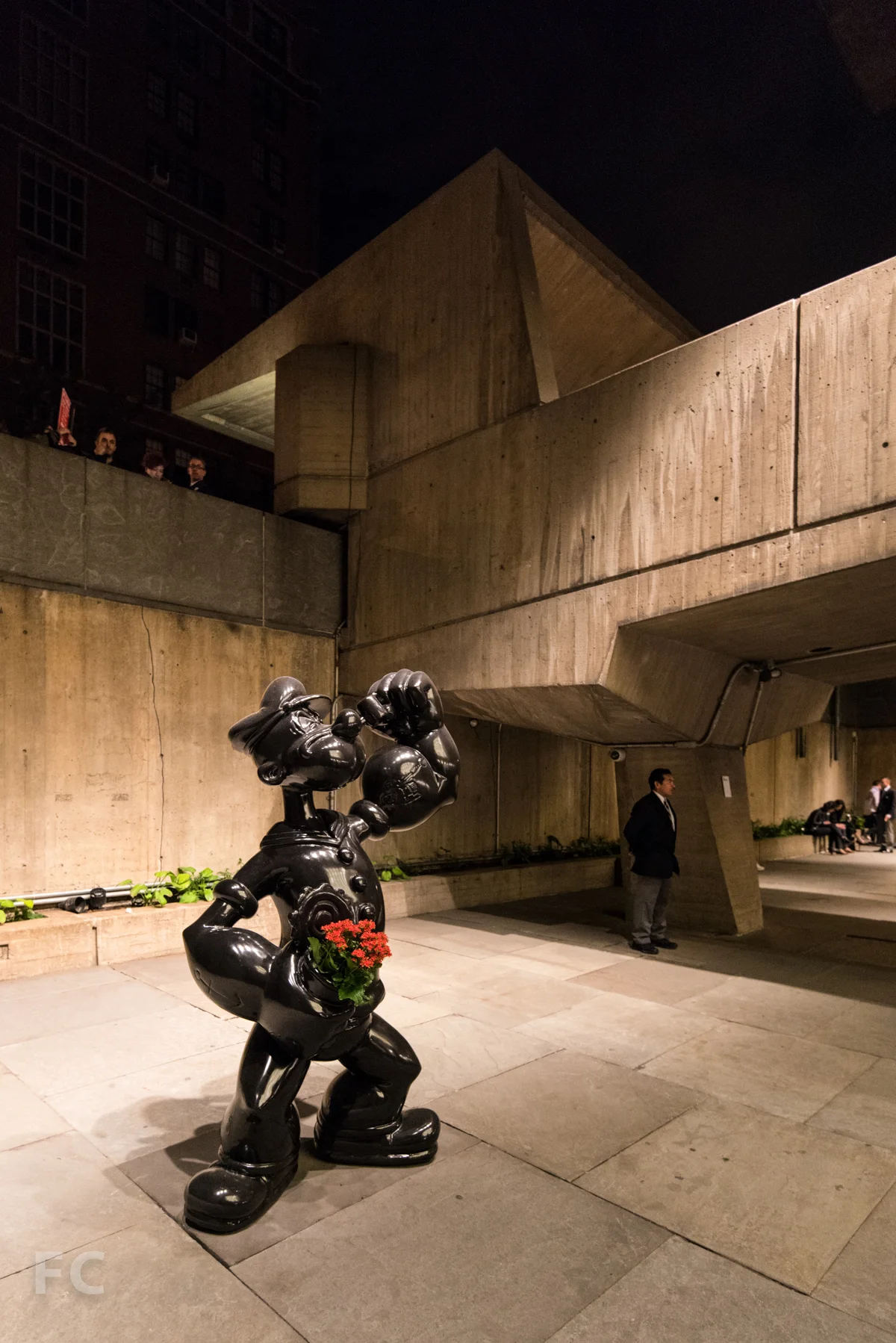 The Popeye statue in the sunken court.