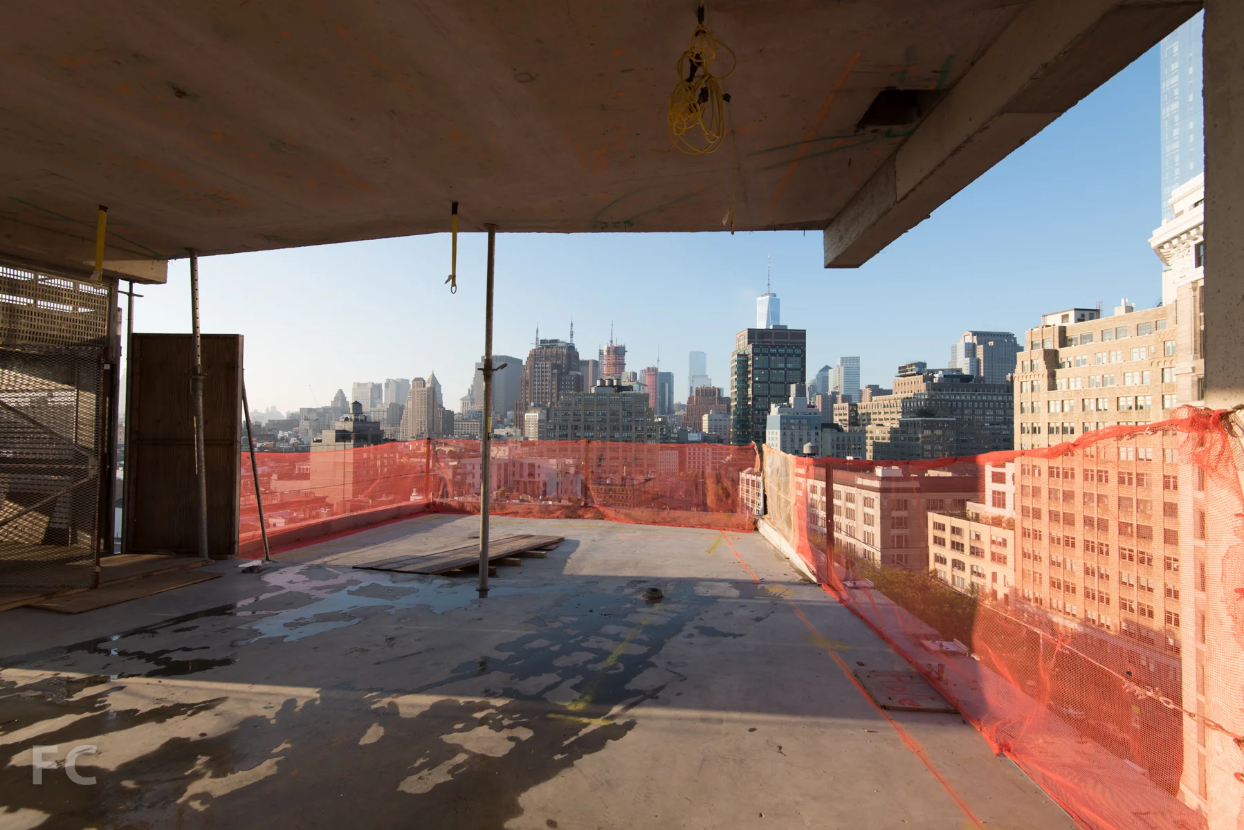 Looking south towards the outdoor terrace from the living room of Penthouse A.