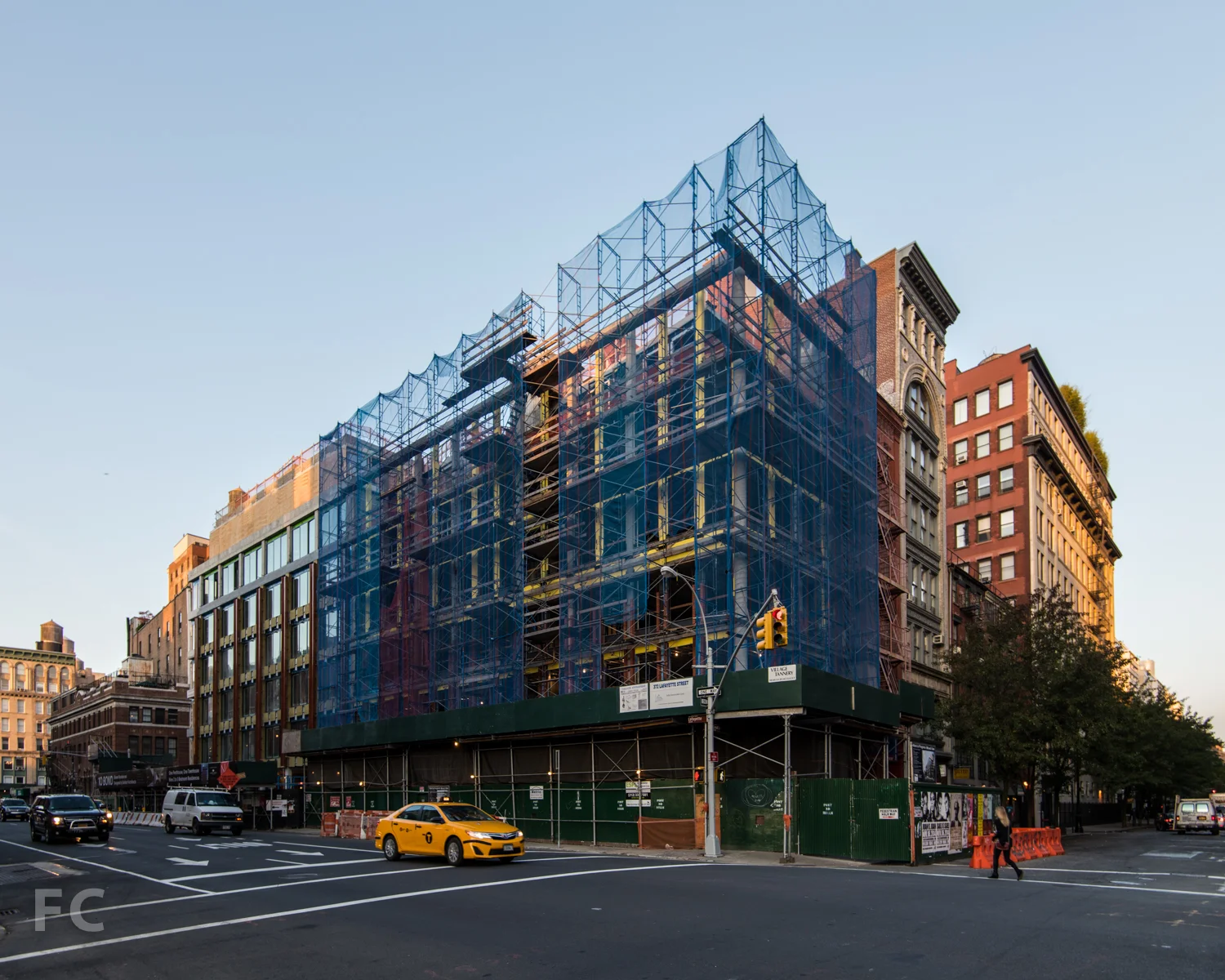 Northeast corner of 372 Lafayette Street (right) by Morris Adjmi Architects and 10 Bond (left).