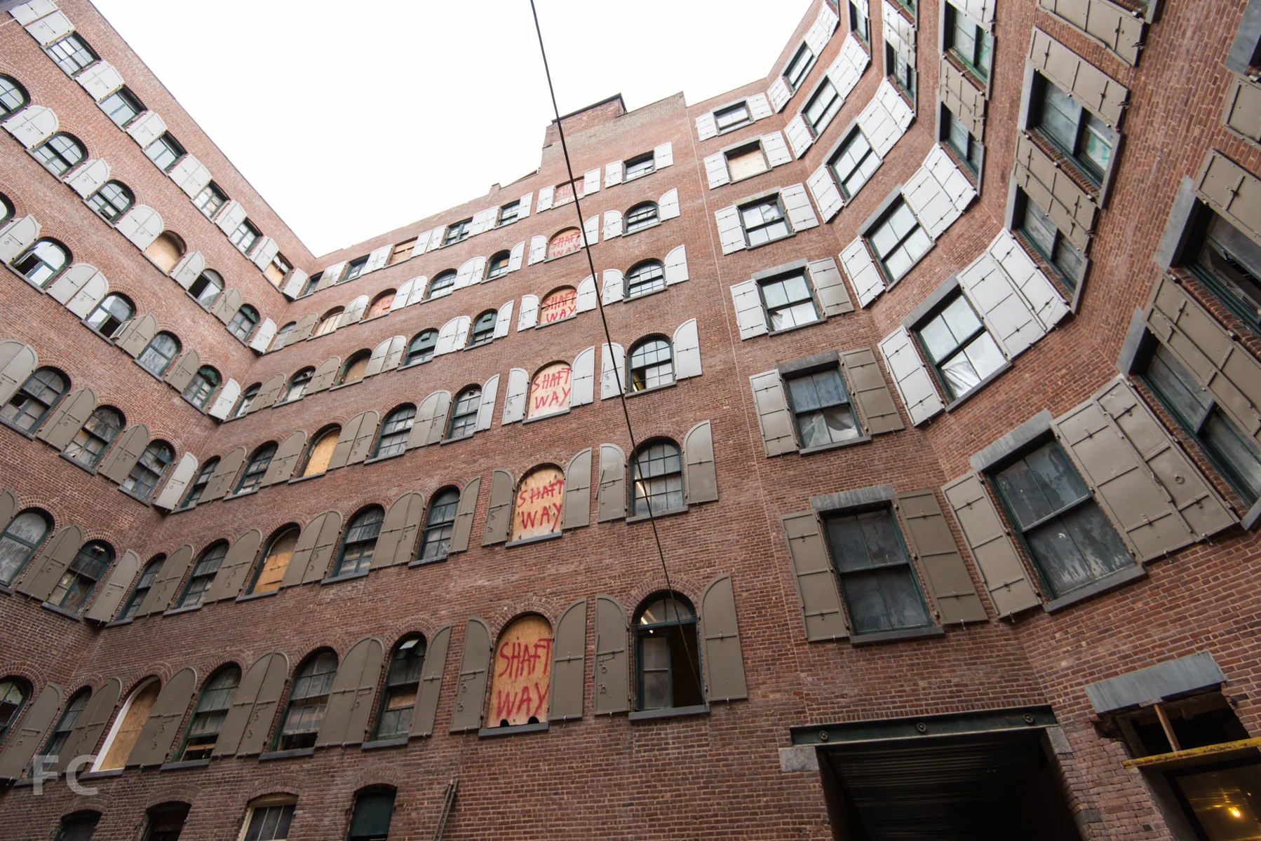 West facade of interior courtyard.