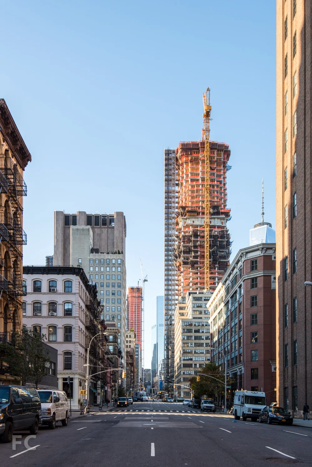 Looking south on Church Street with 56 Leonard, right, and 30 Park Place, left.