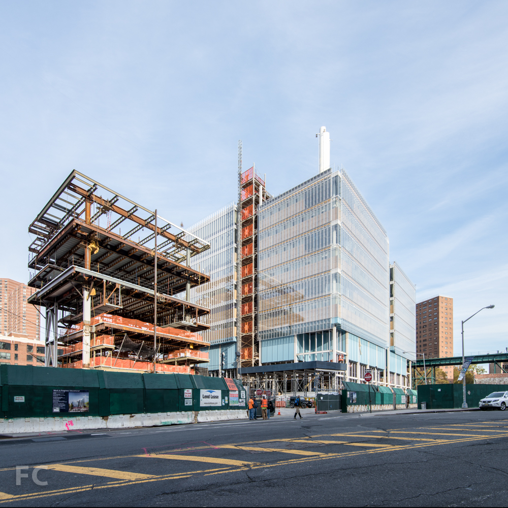 Southwest corner of the Science Center (right) and the Center for the Arts (left)&nbsp;from West 125th Street.