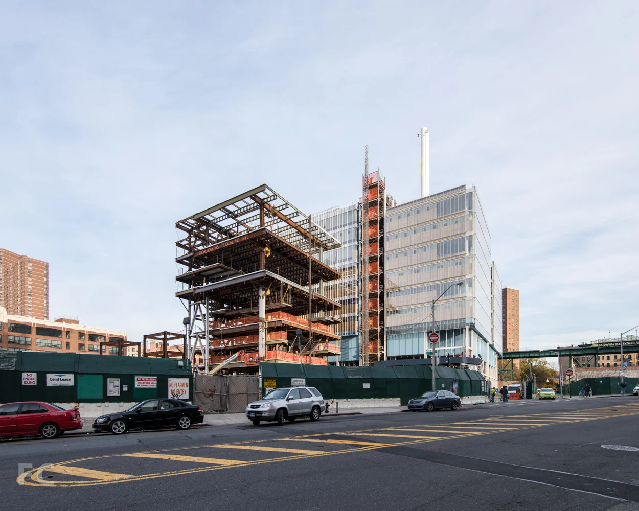 Southwest corner of the Science Center (right) and Center for the Arts (left) from West 125th Street.