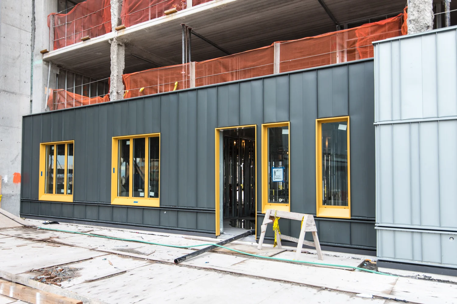 Detail of the facade on the Phase Two affordable housing tower.
